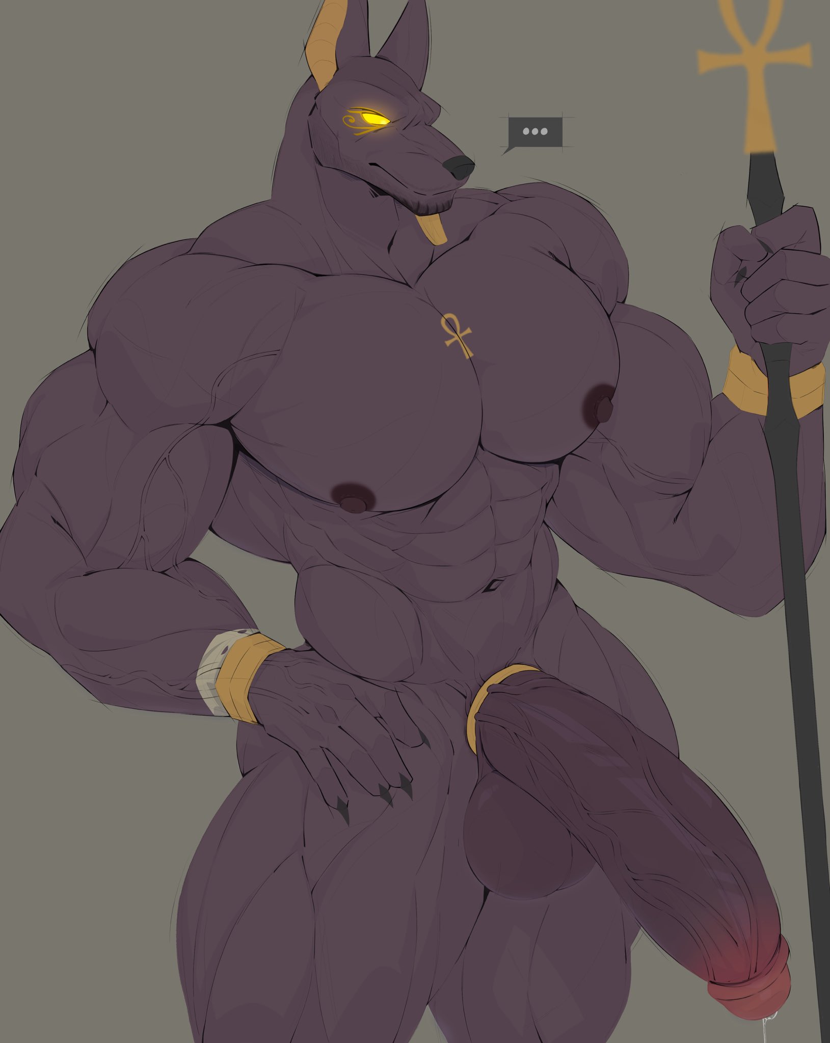 ..., 6 pack, abs, ankh, ankh marking, ankh symbol, ankh tattoo, anubian jackal, anubis, bara, beard, beard stubble, big ass, big balls, big cock, big dick, big muscles, big penis, buff, buff male, canid, canine, canis, cock ring, deity, dick ring, egyptian god, egyptian mythology, facial hair, facial stubble, gay, glowing eyes, glowing yellow eyes, god, gold cock ring, gold eyes, gold ring, golden cock ring, golden ring, holding staff, huge cock, huge penis, jackal, massive cock, massive dick, massive penis, middle eastern mythology, muscular, muscular male, mythological canine, mythology, naked, naked male, nude, nude male, nudity, penis ring, reachea, semi erect, semi hard, six pack, six pack abs, six-pack, staff, stubble, v line, v-line, vein, veins, veins on dick, veins on penis, veiny cock, veiny dick, veiny muscles, veiny penis, yaoi, yellow eyes