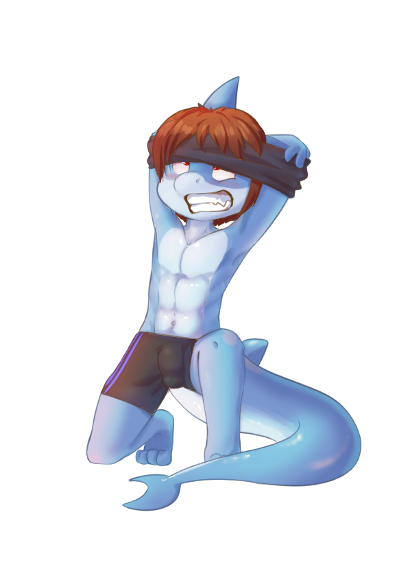 abs anthro bulge clothed clothing fish male male_only marine shark sharparadise solo topless undressing young