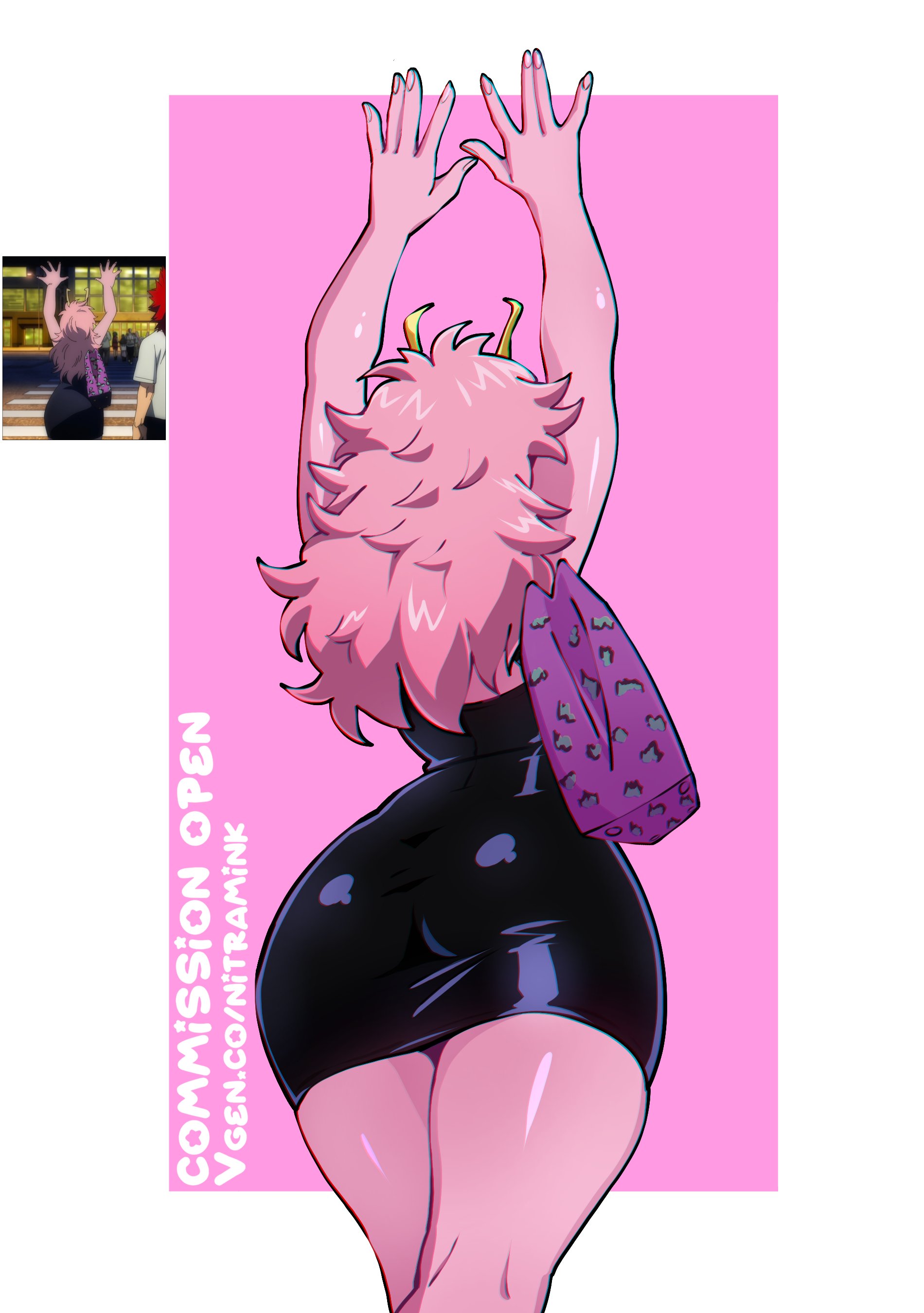 1girls, ashido mina time-skip, ass, boku no hero academia, dress, female, female focus, female only, female thick thighs, large ass, long hair, mina ashido, mina ashido curvy (meme), mina ashido time-skip, my hero academia, my hero academia (finale), nitramink, pink body, pink hair, post-timeskip, solo, thick thighs, thighs, wide hips