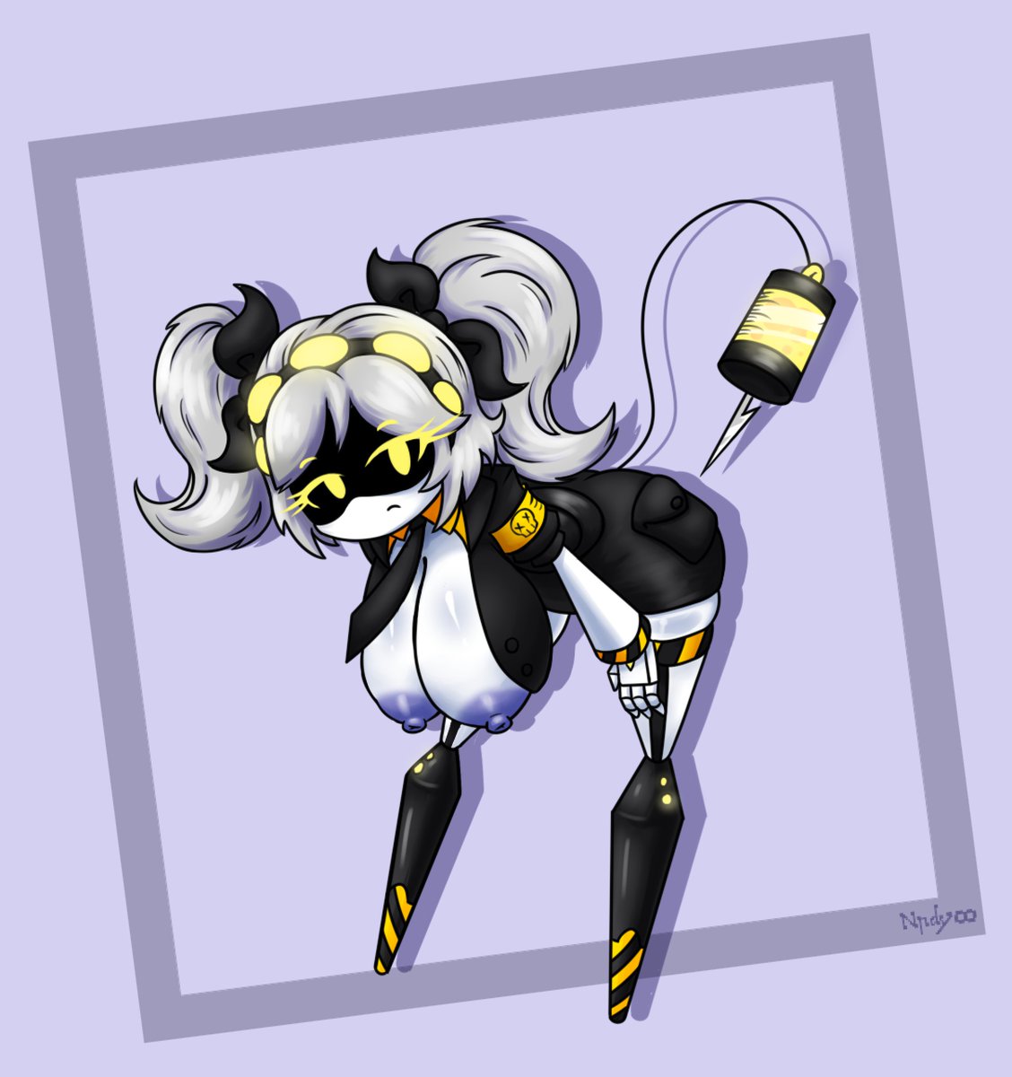 alt, andydrew297149, areolae peeking, big breasts, bikini, fat ass, female only, glitch productions, j (murder drones), murder drones, peace sign, serial designation j, thighs, twintails, wide hips, winking at viewer