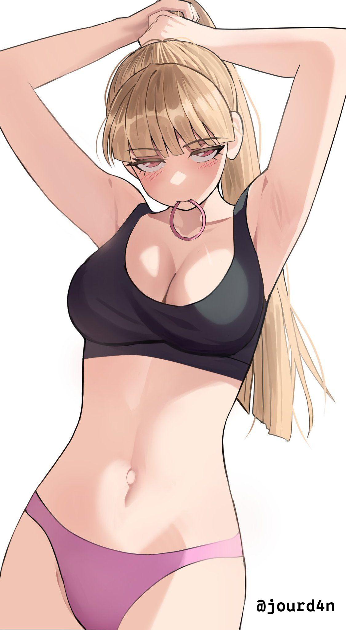 1girls, 2d, 2d (artwork), 2d artwork, arm above head, arm up, armpit, armpit crease, armpit peek, armpits, arms above head, arms up, bare armpits, bare arms, bare belly, bare chest, bare hands, bare hips, bare midriff, bare navel, bare shoulders, bare skin, belly, belly button, big boobs, big breasts, black bra, black underwear, blonde, blonde female, blonde hair, blonde hair female, blonde-haired female, blunt bangs, blush face, blush lines, blushing, blushing at viewer, blushing female, blushing lines, bra, breasts, busty, busty female, busty girl, claire (jourd4n), cleavage, collarbone, curvaceous, curvaceous body, curvaceous female, curvaceous figure, curvaceous hips, curvy, curvy body, curvy female, curvy figure, curvy hips, digital, digital art, digital drawing, digital drawing (artwork), digital media, digital media (artwork), drawing, elbows, exposed, exposed armpits, exposed arms, exposed belly, exposed chest, exposed hips, exposed midriff, exposed navel, exposed shoulders, exposed skin, eyebrows visible through hair, female, female focus, female only, fit female, flushed, flushed face, from front, front view, groin, hairless armpits, half naked, half nude, hand above head, hand up, hands above head, hands up, head tilt, high resolution, highres, hourglass figure, inguinal crease, inguinal ligament, jourd4n, large boobs, large breasts, lean figure, linea alba, long hair, looking at viewer, midriff, naked, naked female, naked woman, narrow waist, navel, nude, nude female, nudity, oc, original, original art, original artwork, original character, panties, partially undressed, pink eyes, pink panties, pink underwear, pink-eyed female, ponytail, semi nude, shaved armpits, shoulders, simple background, slender body, slender waist, slim female, slim waist, solo, standing, stomach, thighs, tilted head, top view, tying hair, underwear, upper body, voluptuous, voluptuous body, voluptuous female, voluptuous figure, voluptuous woman, white background, wide hips