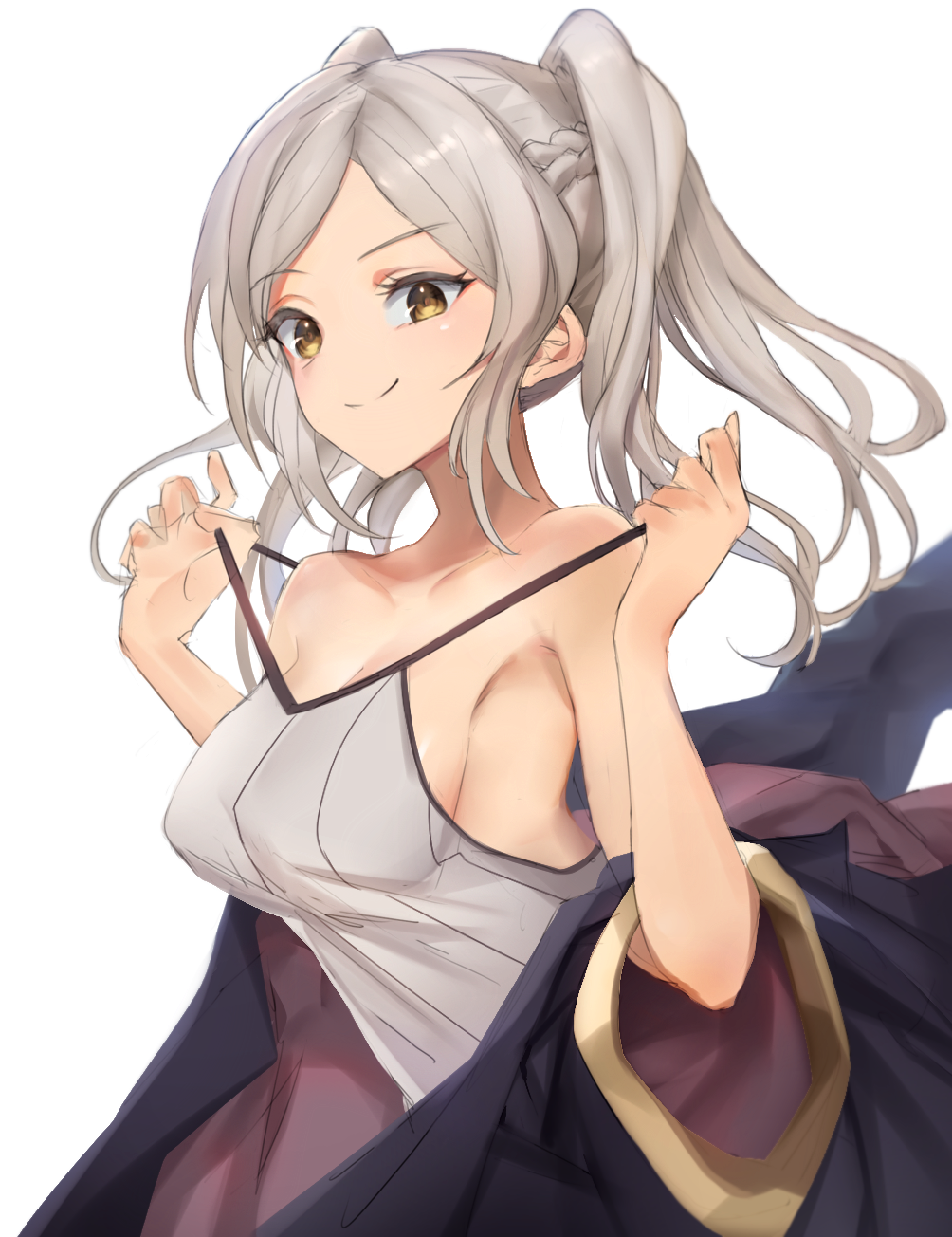 1girls breasts brown_eyes camisole ei1han eyebrows_visible_through_hair female female_only fire_emblem fire_emblem_awakening light-skinned_female light_skin looking_at_viewer nintendo robin_(fire_emblem) robin_(fire_emblem)_(female) solo strap_lift tagme twintails