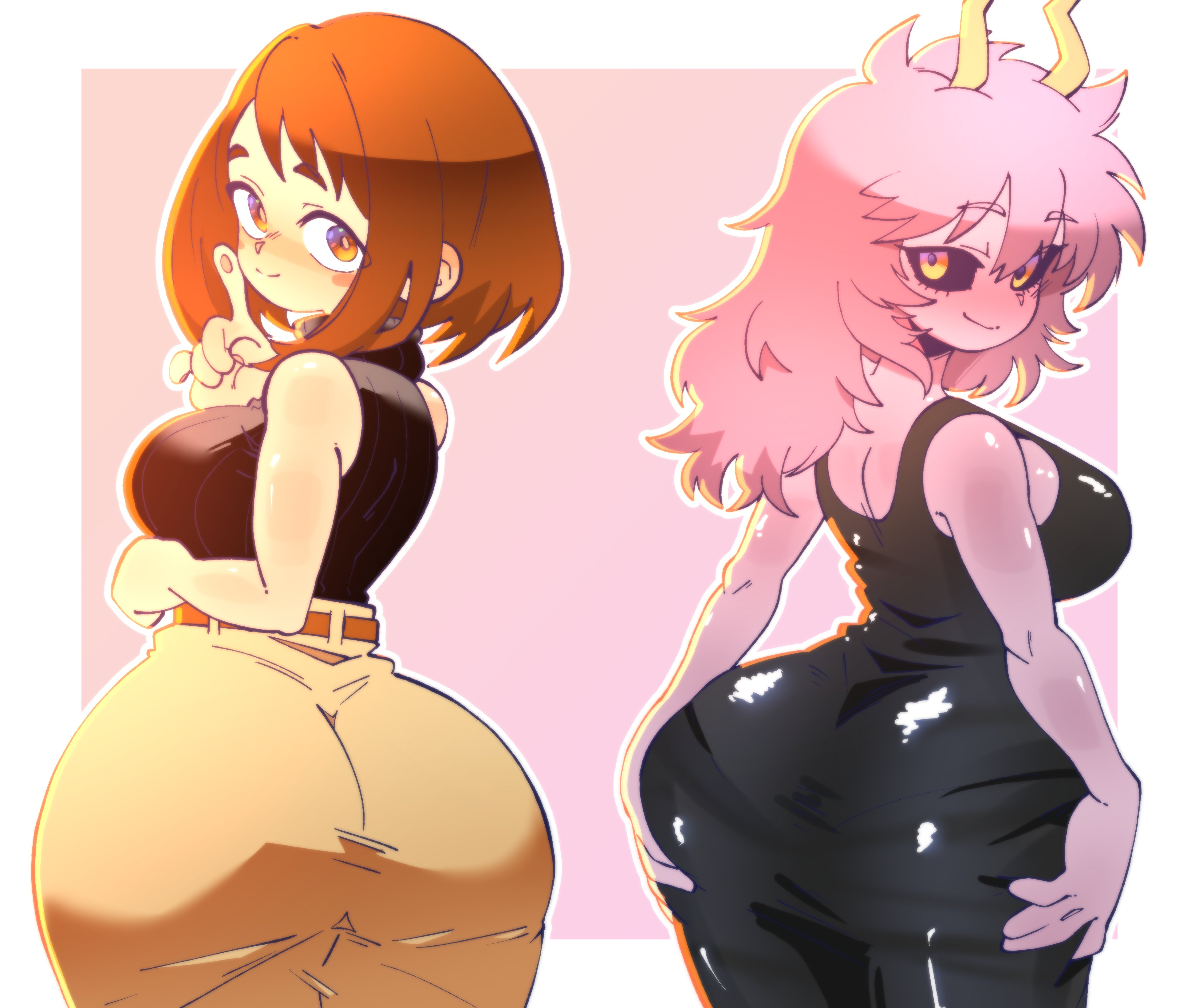 2girls, ass, ass focus, big ass, big breasts, big butt, boku no hero academia, breasts, busty, butt, curves, curvy, duo, fat ass, female, female only, gt animates, huge ass, huge breasts, huge butt, large ass, large breasts, large butt, light-skinned female, mina ashido, multiple girls, my hero academia, my hero academia (finale), ochako uraraka, pink body, post-timeskip, thick, thick ass, thick thighs, thighs