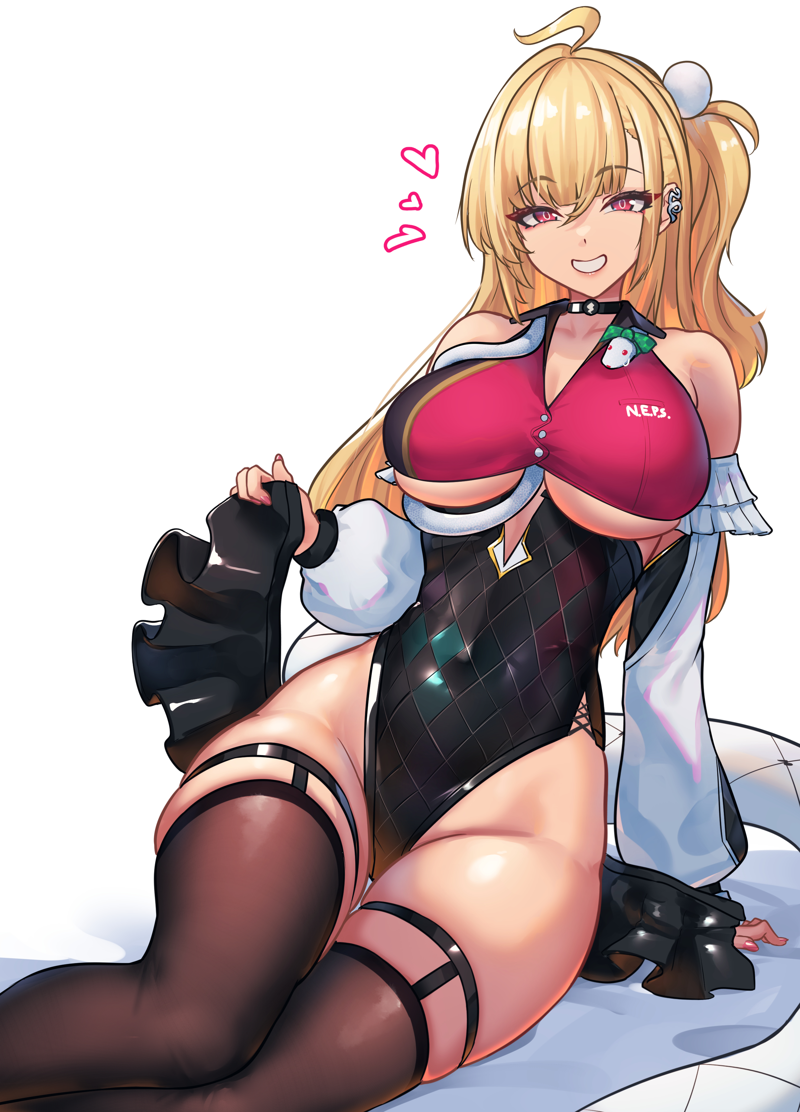 1girls, big breasts, breasts, cissia (zenless zone zero), colored nails, female, female focus, female only, large ass, large breasts, light skin, light-skinned female, long nails, nichesnake, painted nails, pink nails, solo, thick thighs, thighs, wide hips, zenless zone zero