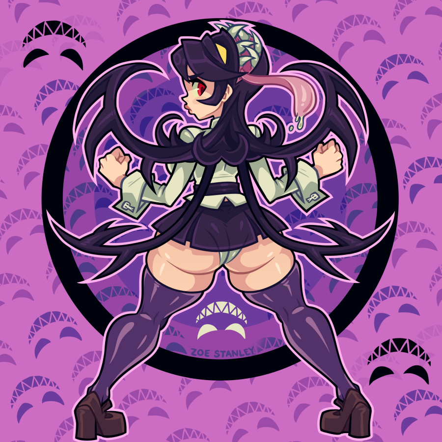 ass big_ass bleedingpervert bubble_butt filia_(skullgirls) looking_back panties samson_(skullgirls) shoes short_skirt skirt skullgirls thick_thighs thighhighs thin_waist wide_hips