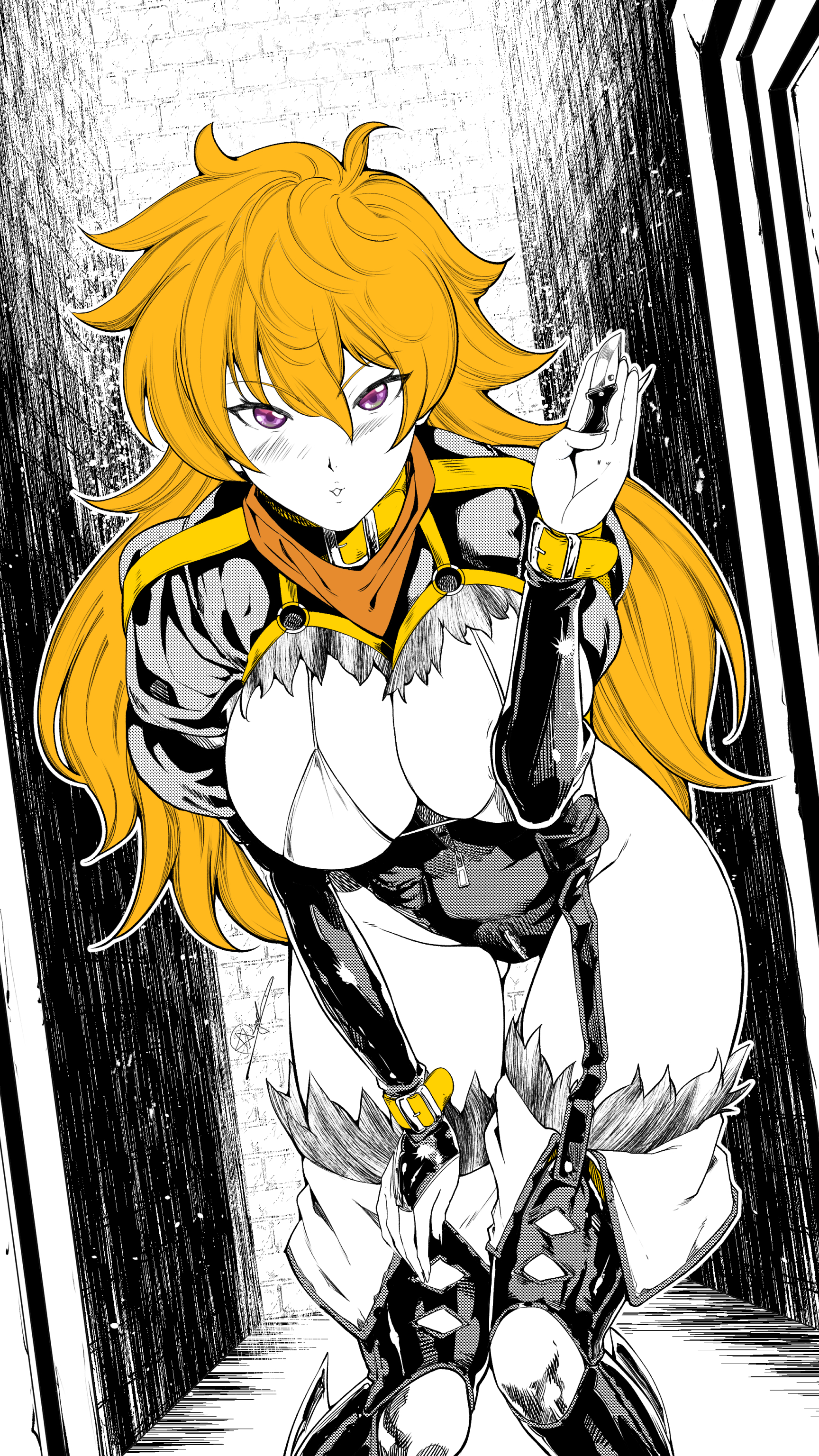 1girls, alternate costume, apocalipsejack, bodysuit, cleavage, collar, cuffs, female, female only, revealing clothes, rwby, skimpy bikini, skimpy clothes, slutty female, yang xiao long