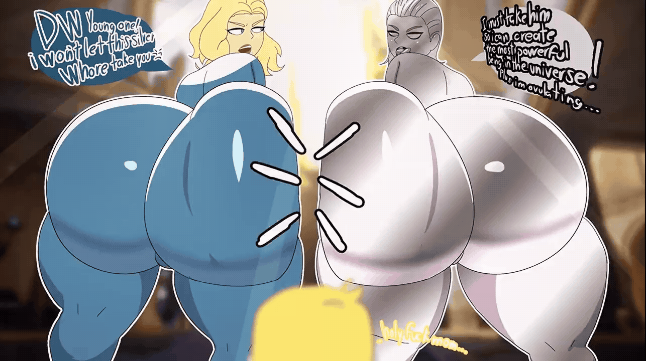 1boy, 2girls, alien, alien/human, ass clapping, ass focus, asstronsfw, big ass, blonde hair, blue eyes, costume, curvaceous, curvy female, fantastic four, fantastic four: first steps, fighting, franklin richards, hourglass figure, incestuous, invisible woman, invisible woman (first steps), jealous, looking at another, looking at partner, marvel, marvel cinematic universe, marvel comics, mother, shalla-bal, silver hair, silver skin, silver surfer, silver surfer (shalla-bal), smiling, smug face, smug grin, son, superheroine, thick legs, thick thighs, villainess, voluptuous female
