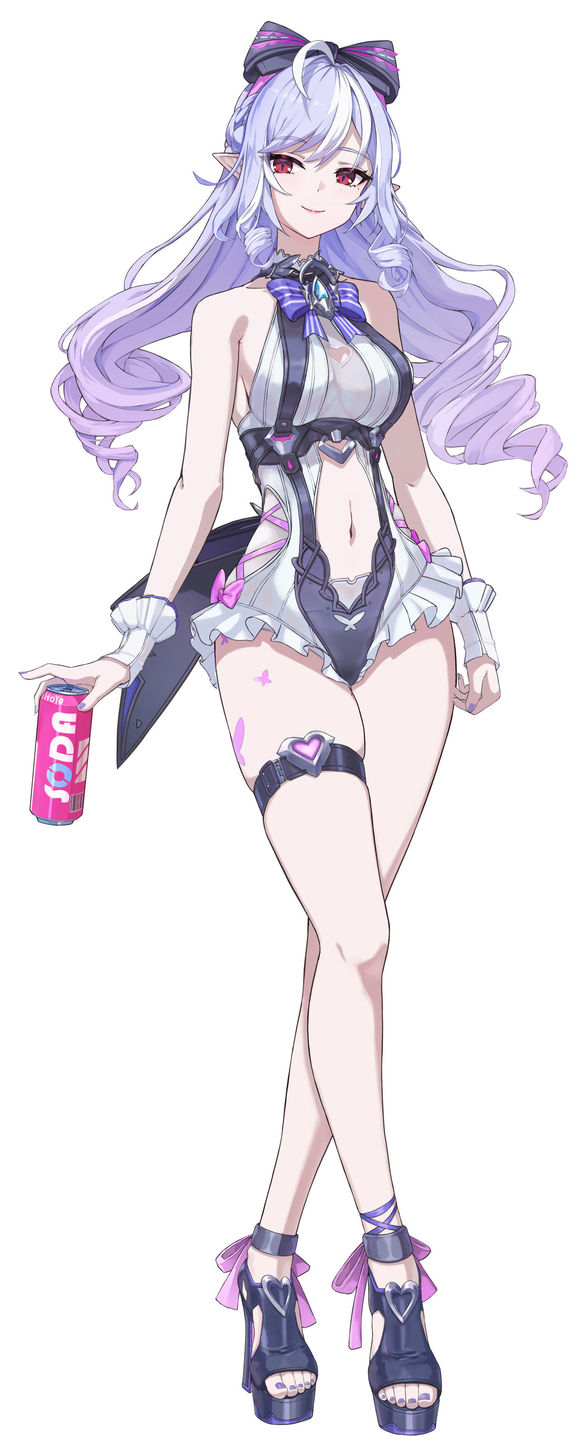 1girls, breasts, exposed breasts, female, hoyoverse, legs, long hair, mihoyo, official alternate costume, purple hair, red eyes, swimsuit, vivian banshee, vivian banshee (iris of the shore), white swimsuit, zenless zone zero
