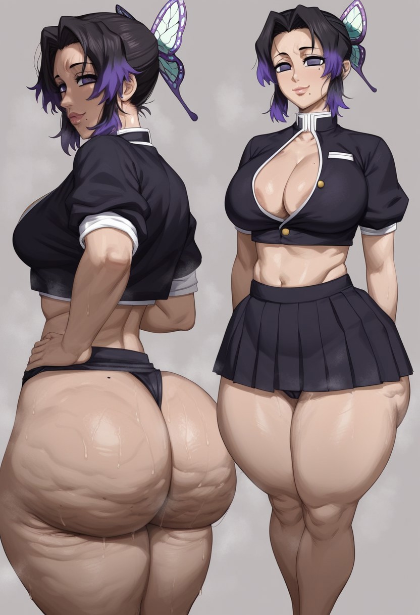 1girls, ai generated, ass, big ass, big breasts, breasts, cellulite, demon slayer, demon slayer uniform, fat ass, female, female only, kimetsu no yaiba, kochou shinobu, purple eyes, purple hair, shinobu kocho, skirt, taiga20, thick ass, thick thighs