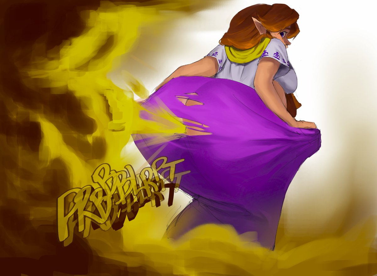 1girls, big ass, butthead45, dress, dress bow, elf, elf ears, elf female, elf girl, fart, fart cloud, fart fetish, farting, farting at viewer, female, gigantic ass, huge ass, looking at viewer, looking back, malon, ocarina of time, orange hair, pov, pov eye contact, ripped clothing, ripped pants, solo, the legend of zelda
