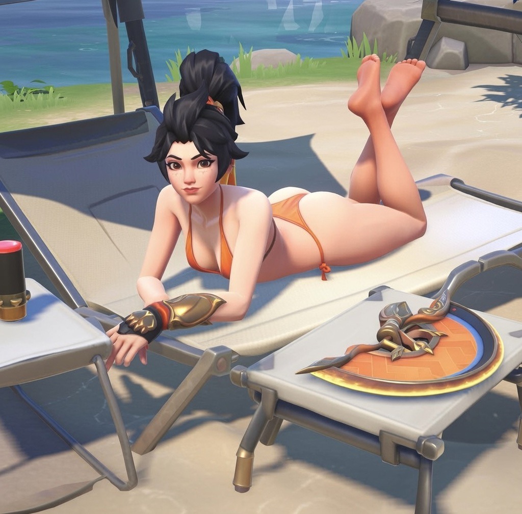 ai generated, anran, beach, bikini, female, female only, girl, overwatch, overwatch 2, solo