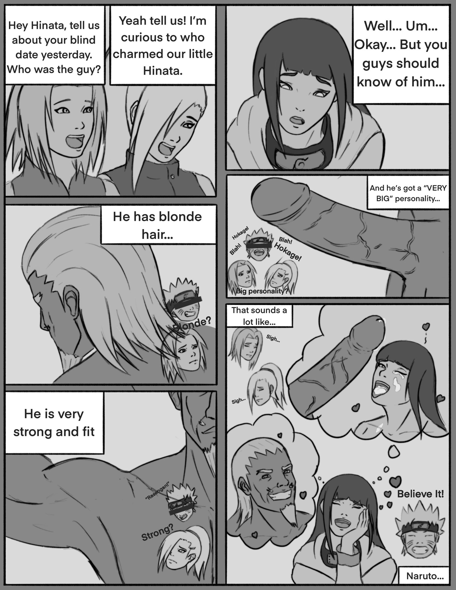 age difference, comic, cum, cum in mouth, dark skin, dark-skinned male, doujinshi, female, haruno sakura, huge cock, hyuuga hinata, ino yamanaka, interracial, light skin, light-skinned female, locopo, male, naruto, penis, raikage, sakura haruno, uzumaki naruto, yamanaka ino
