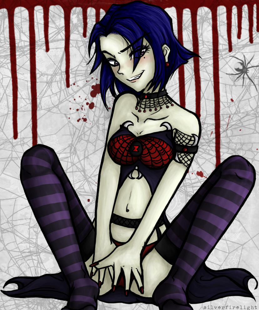 1girls abstract_background blue_hair goth gothic human human_only invader_zim nickelodeon open_legs purple_hair smile smooth_skin tagme tak tak_(disguised)_(invader_zim)