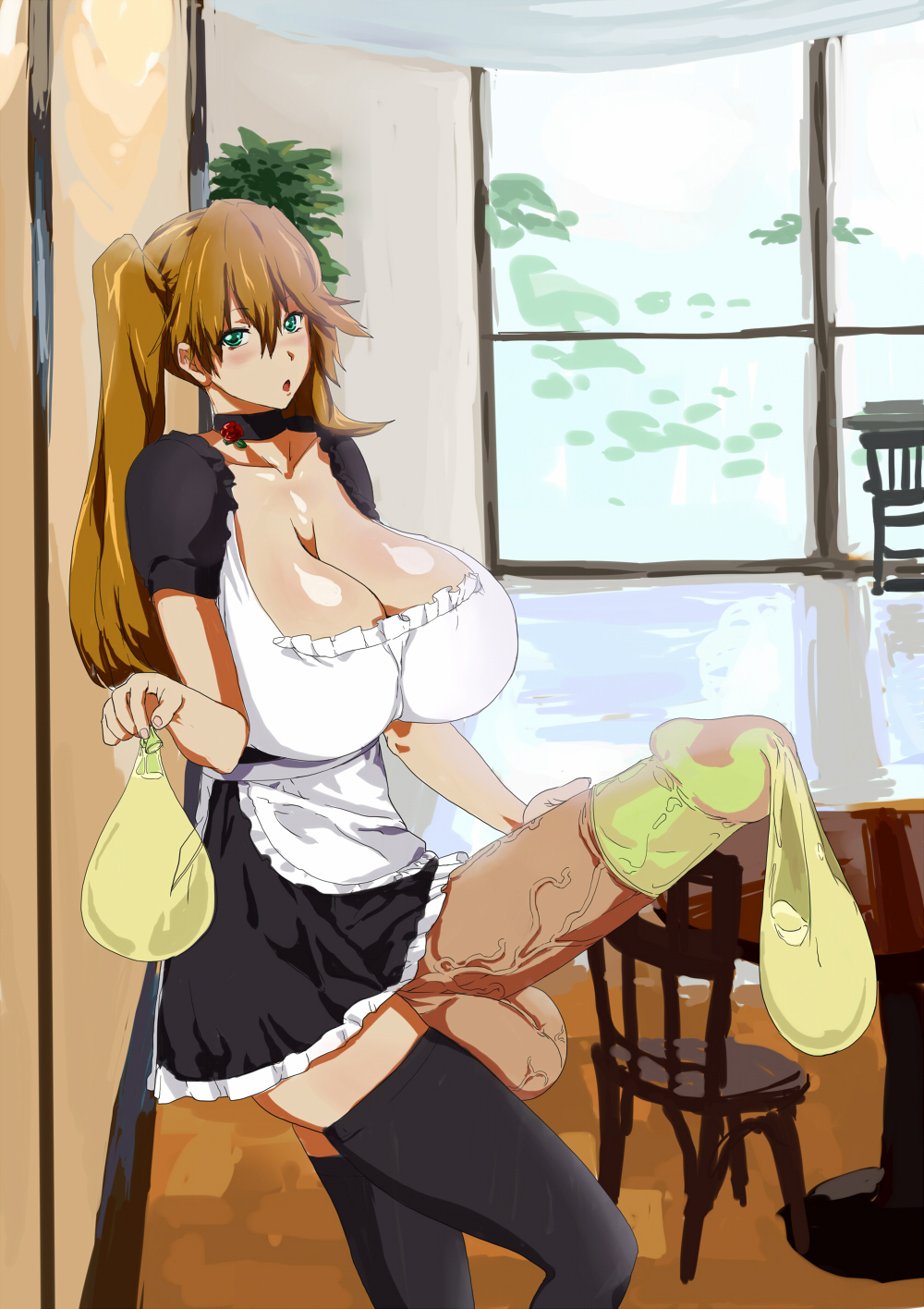 1futa apron bimbo blush breasts brown_hair bursting_breasts busty choker cleavage condom condom_balloon condom_filling cum dress ejaculation erection futa_only futanari gigantic_penis green_eyes hair huge_breasts huge_cock hyper hyper_balls hyper_breasts hyper_penis hyper_testicles intersex long_hair maid maid_dress masturbation no_panties open_mouth penis solo testicles thighhighs uncensored uyorr veiny veiny_penis voluptuous