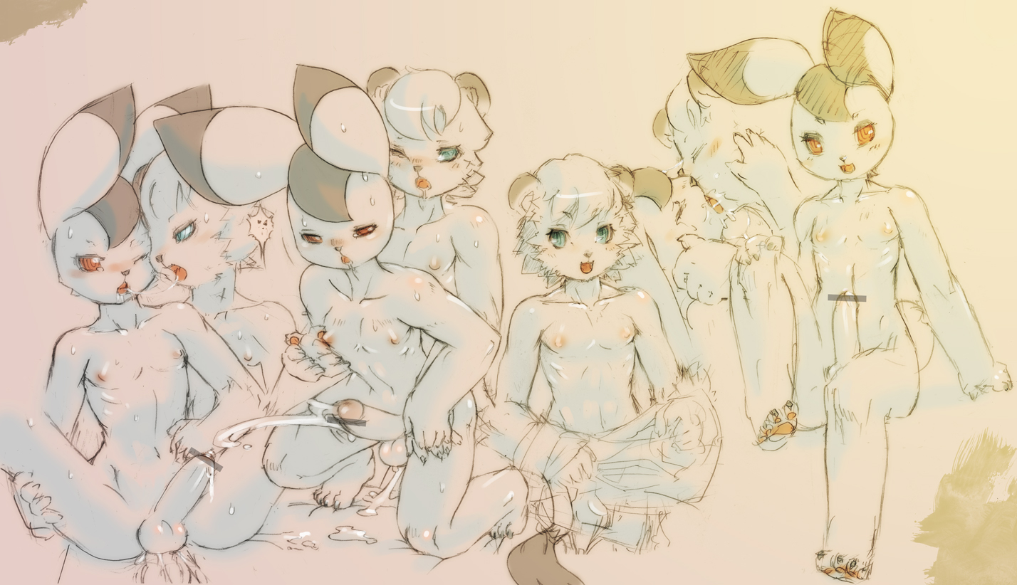 animal_ears black_hair bokko breasts bunny_ears bunny_tail censored chest_tuft cub fur furry inlex kemono kimba kimba_the_white_lion kurotsuki lagomorph mammal osamu_tezuka_works rabbit short_hair tail the_amazing_3 white_fur