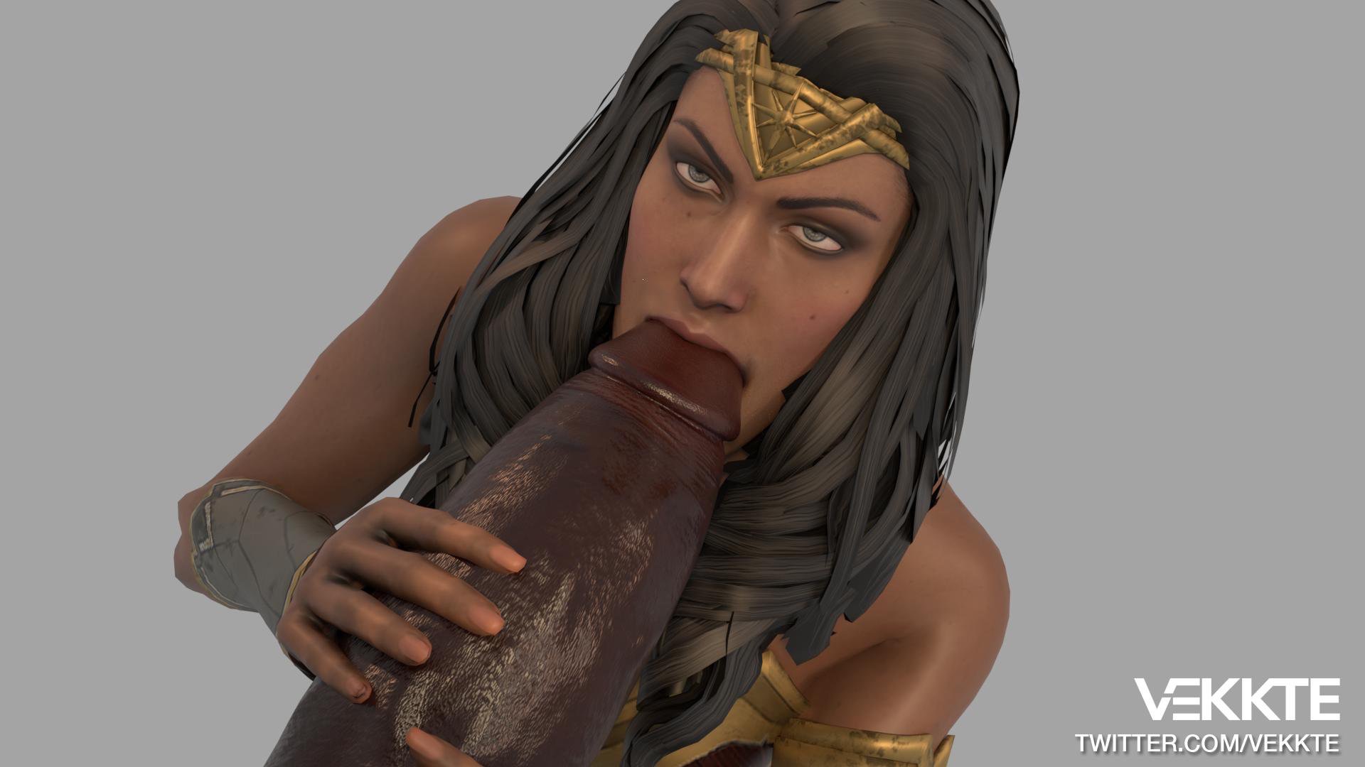 1boy, 1girls, 3d, big penis, blender, dark skin, dark-skinned male, dc, dc comics, fellatio, female, injustice 2, interracial, male, penis, vekkte, wonder woman, wonder woman (series)