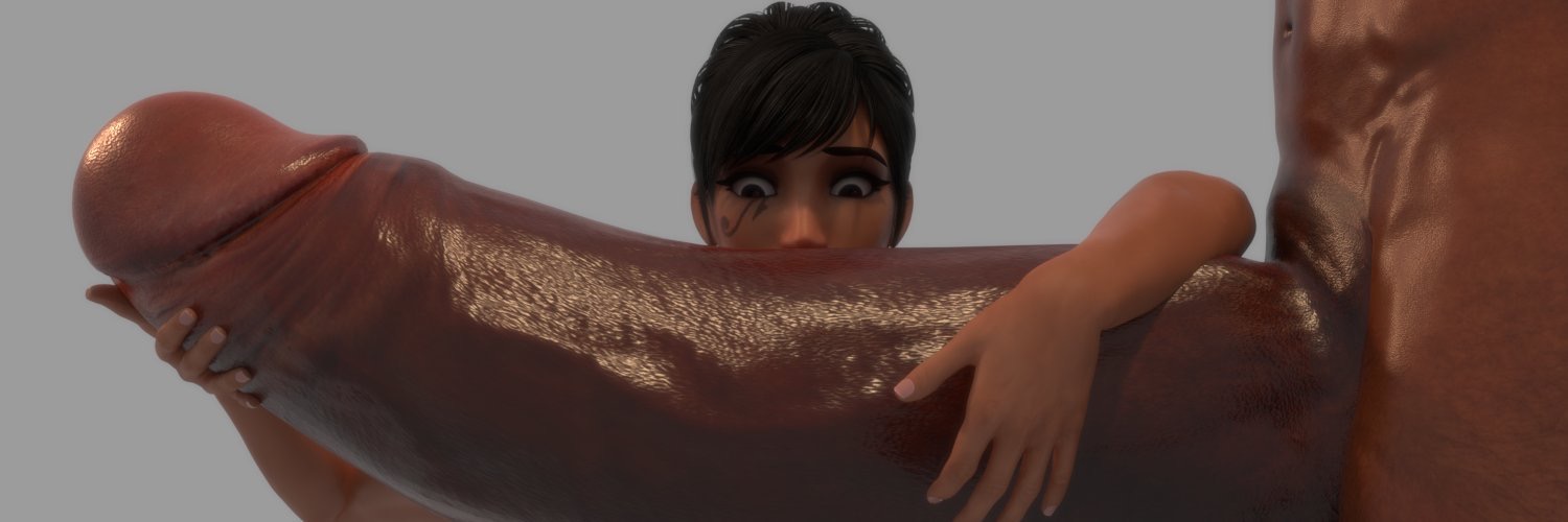 1boy, 1girls, 3d, big penis, blender, dark skin, dark-skinned female, dark-skinned male, female, holding penis, human, human only, hyper penis, interracial, male, overwatch, penis, pharah, tagme, vekkte