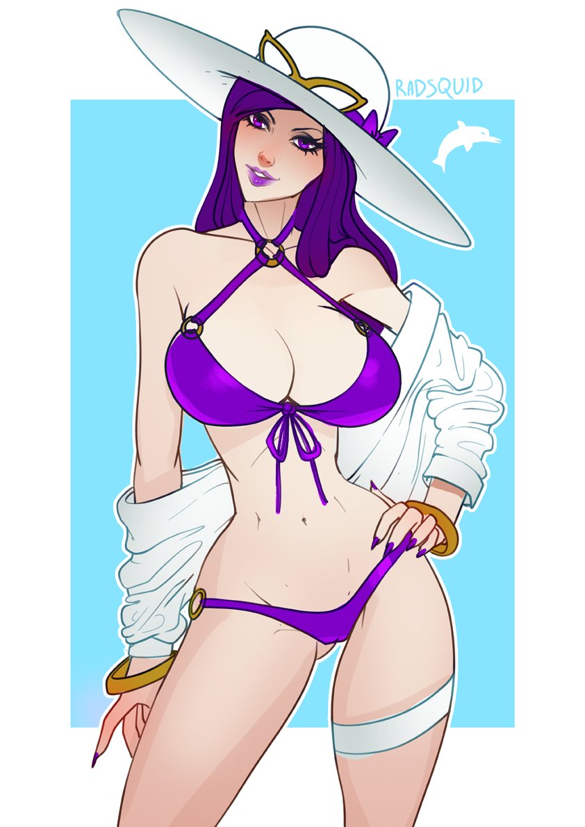 1girls alternate_costume big_breasts bikini breasts caitlyn_kiramman female female_only large_breasts league_of_legends pool_party_caitlyn pool_party_series radsquid solo