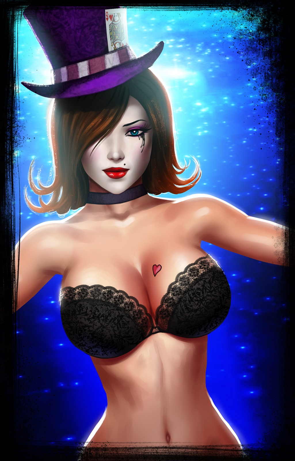 1girls black_bra borderlands borderlands_2 bra female_only lace_bra mad_moxxi maximiliandraco torso