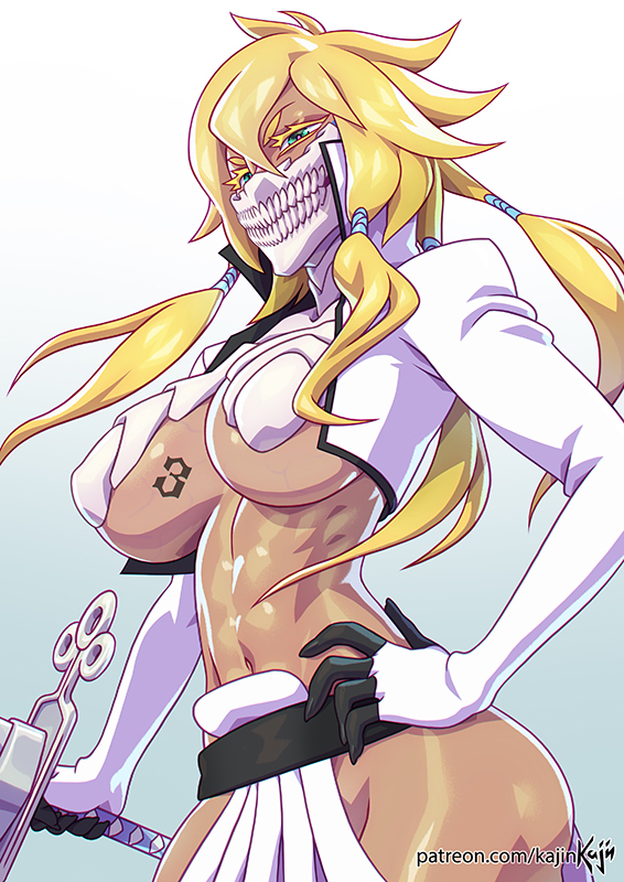 1girls, big breasts, bleach, breasts, cleavage, clothed, clothing, dark skin, dark-skinned female, female, female only, kajinman, large breasts, solo, tia harribel, underboob