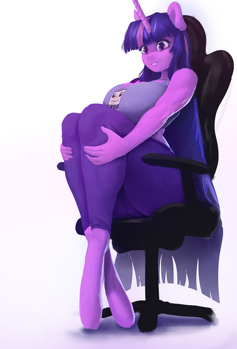 1girls 5_fingers anthro anthrofied bare_shoulders big_breasts breasts bup cameltoe eyelashes female female_only friendship_is_magic full_body horn huge_breasts humanoid large_breasts legs_grab maarthul mammal mammal_humanoid my_little_pony purple_eyes simple_background sitting smiling solo solo_female twilight_sparkle_(mlp) white_background