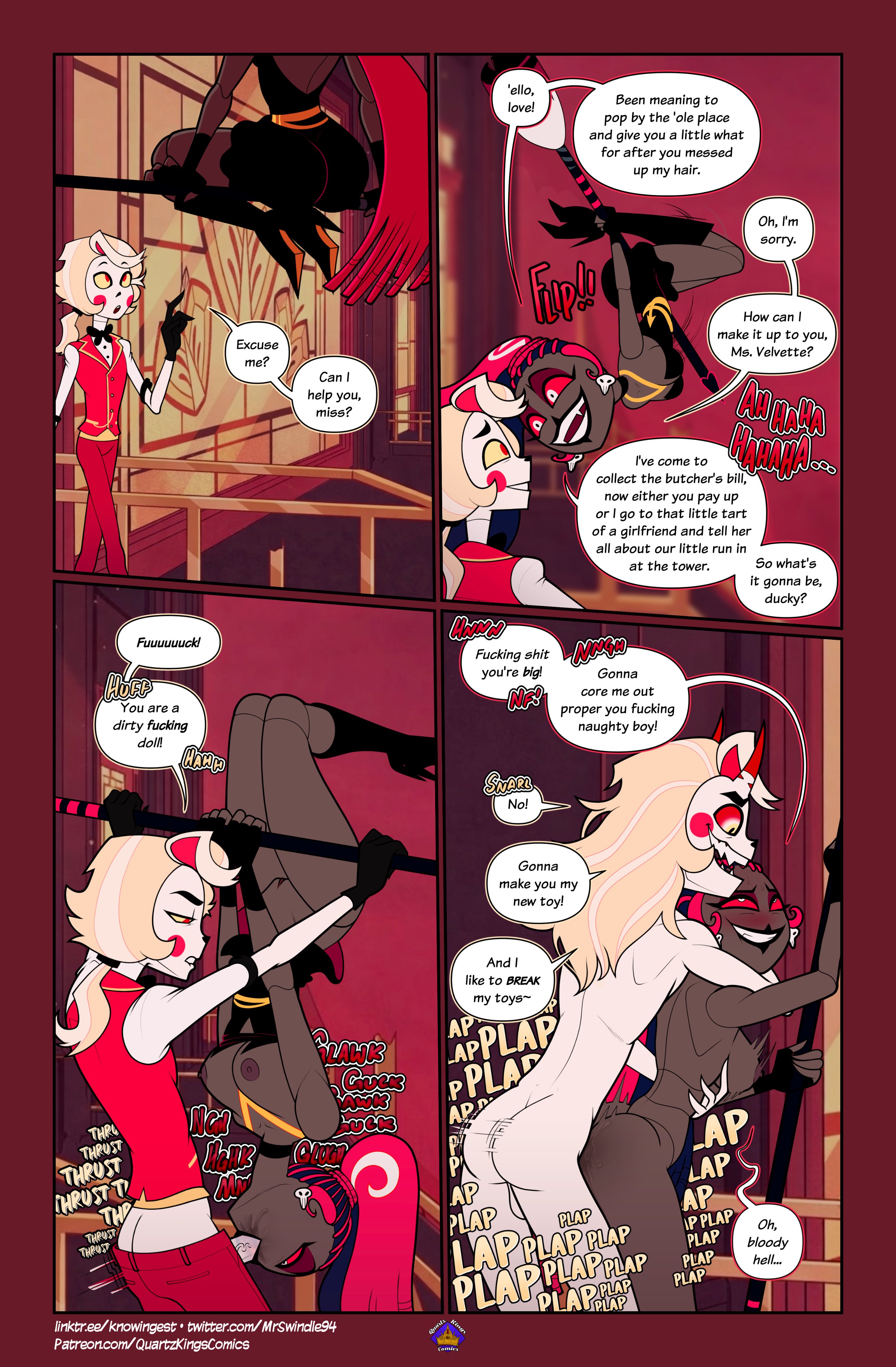 1boy, 1girls, ass, blonde hair, blush, breasts, charlie morningstar (hazbin hotel), dark skin, dark-skinned female, dark-skinned sub, genderswap, genderswap (ftm), hazbin hotel, hetero, light skin, light-skinned male, mrswindle94, nude, nude female, nude male, oral, penetration, red hair, rule 63, velvette