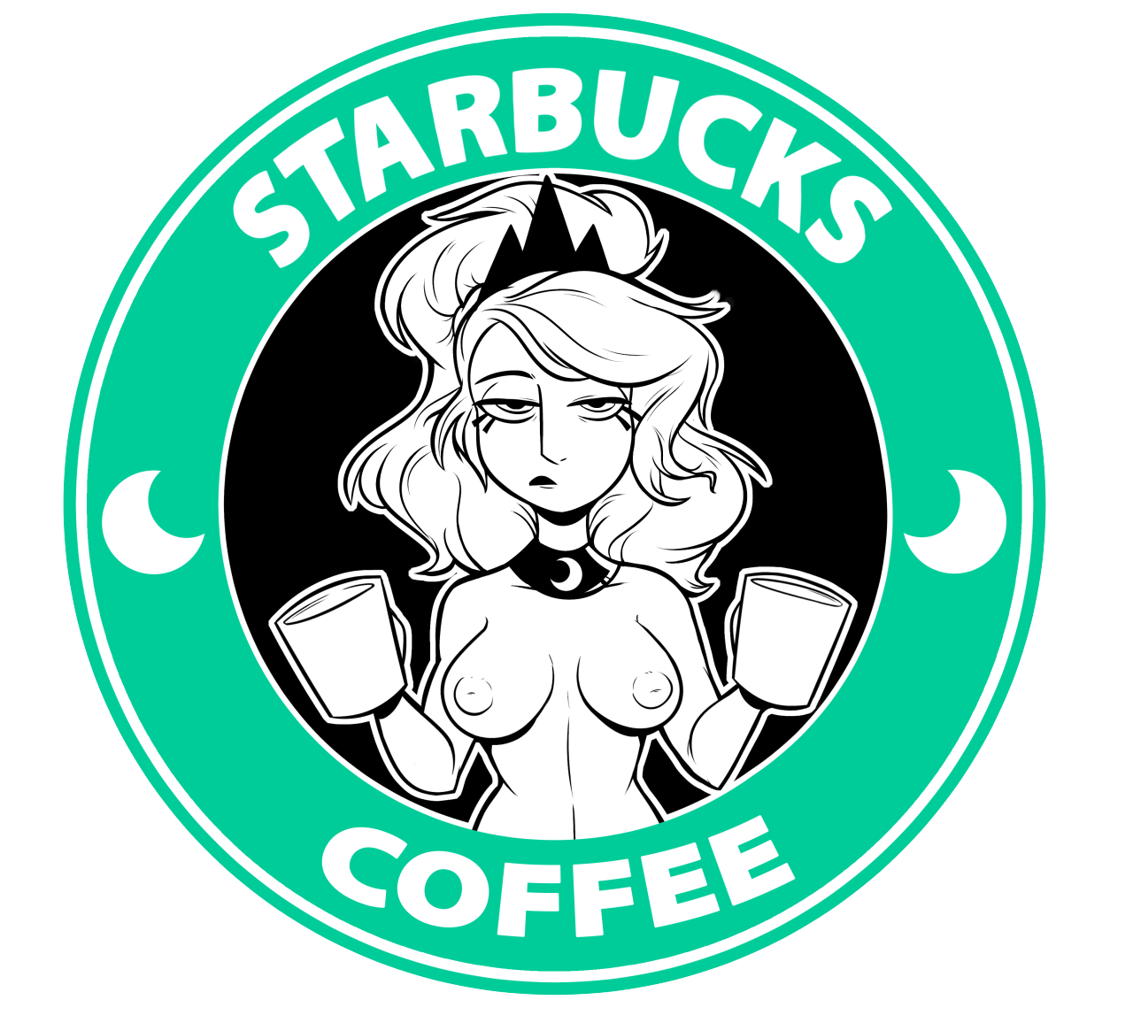 breasts, collar, crown, female, friendship is magic, herny, long hair, medium breasts, my little pony, princess luna (mlp), starbucks, tagme, topless