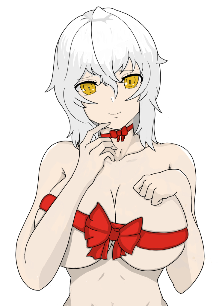 1girls, big breasts, breasts, cleavage, code vein, covered nipples, covering, female, female only, huge breasts, io (code vein), large breasts, looking at viewer, nude, nude female, ribbon, simple background, smile, solo, video game, video games, white background, white hair, yellow eyes