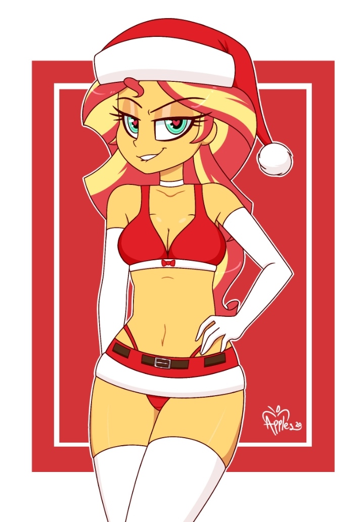 1girls 2020 artist_name artist_signature biting_lip biting_own_lip bra christmas christmas_hat christmas_outfit cleavage elbow_gloves equestria_girls eyebrows eyelashes female female_only hand_on_hip hasbro heart-shaped_pupils legwear long_hair looking_at_viewer microskirt my_little_pony naughty_face notenoughapples opera_gloves red_and_yellow_hair red_bra red_hair red_panties red_skirt red_topwear revealing_clothes skimpy slutty_outfit solo sunset_shimmer twitter_link two_tone_hair white_armwear white_gloves white_legwear yellow_body