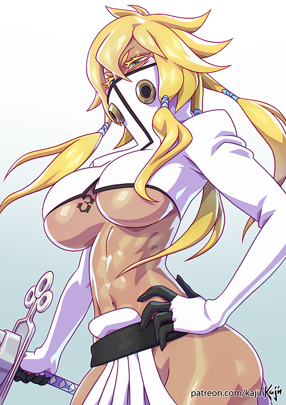1girls, big breasts, bleach, breasts, cleavage, clothed, clothing, dark skin, dark-skinned female, female, female only, kajinman, large breasts, solo, tia harribel, underboob