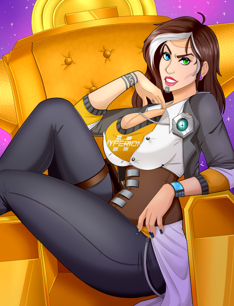 borderlands borderlands_2 cleavage clothed handsome_jack large_breasts mandymau rule_63 throne