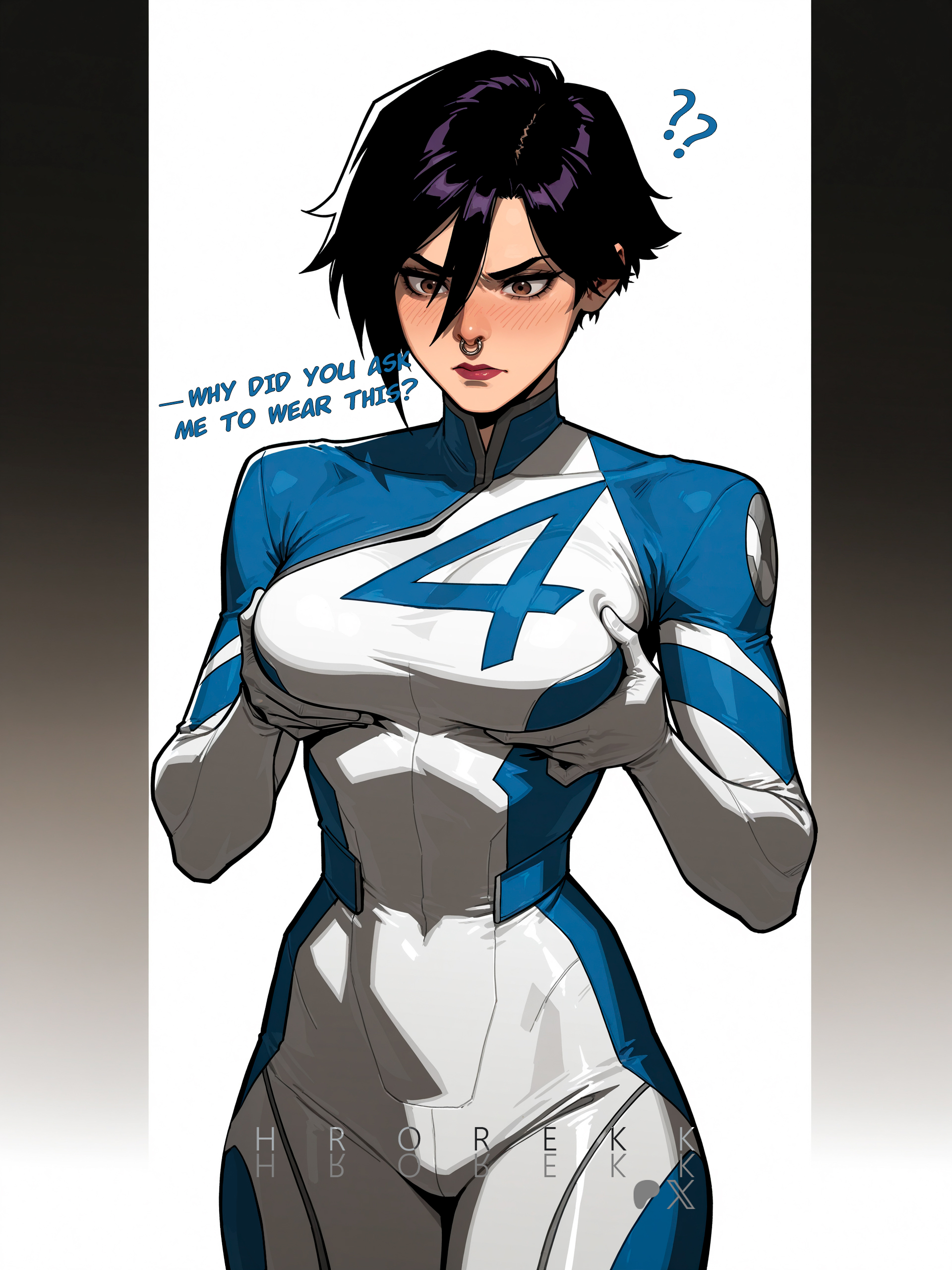 1girls, ai generated, cosplay, dispatch (game), english text, fantastic four, female, female only, hrorekk, invisible woman (cosplay), invisigal, marvel, marvel comics, marvel rivals, nose piercing, solo, tagme, text, video games