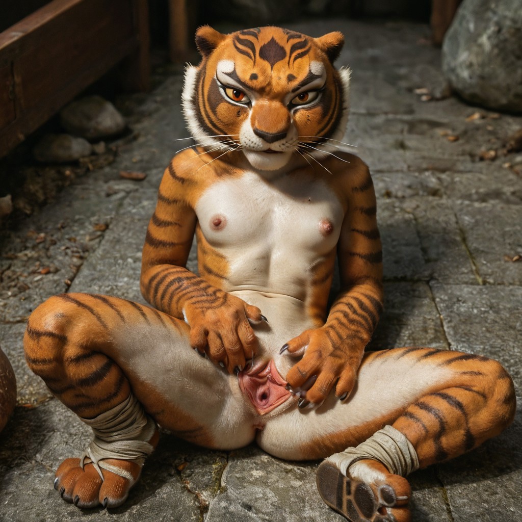 123kubik, 3d, ai generated, animal genitalia, close-up, disney, female, furry, kung fu panda, master tigress, paws, pussy, realistic, spread legs, spread pussy, spreading, tiger, tigress, vagina