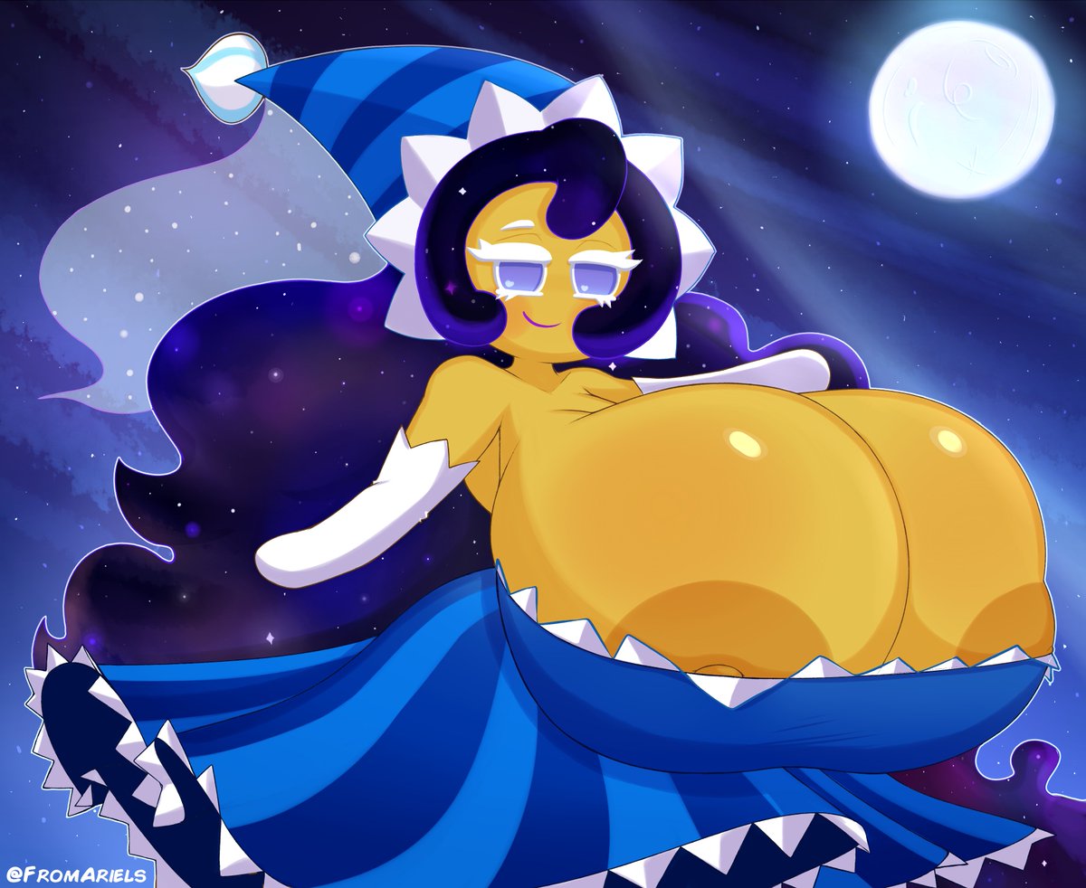 1girls, big breasts, big nipples, breasts, breasts bigger than head, clothed, clothed female, cookie run, cookie run kingdom, cookie run ovenbreak, dark hair, female, female focus, female only, fromariels, huge breasts, hyper, hyper breasts, large breasts, long hair, massive breasts, moon light, moonlight cookie, night, nipples, purple eyes, solo, solo female, solo focus, thighs, tits focus