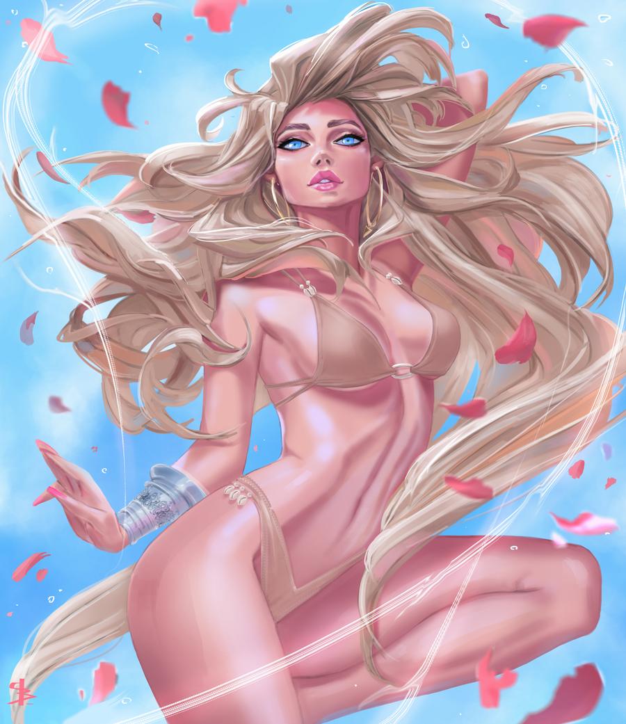 1girls bikini blonde_female blonde_hair blue_eyes curvy dragon's_lair female long_hair medium_breasts princess_daphne royalty tattiart voluptuous