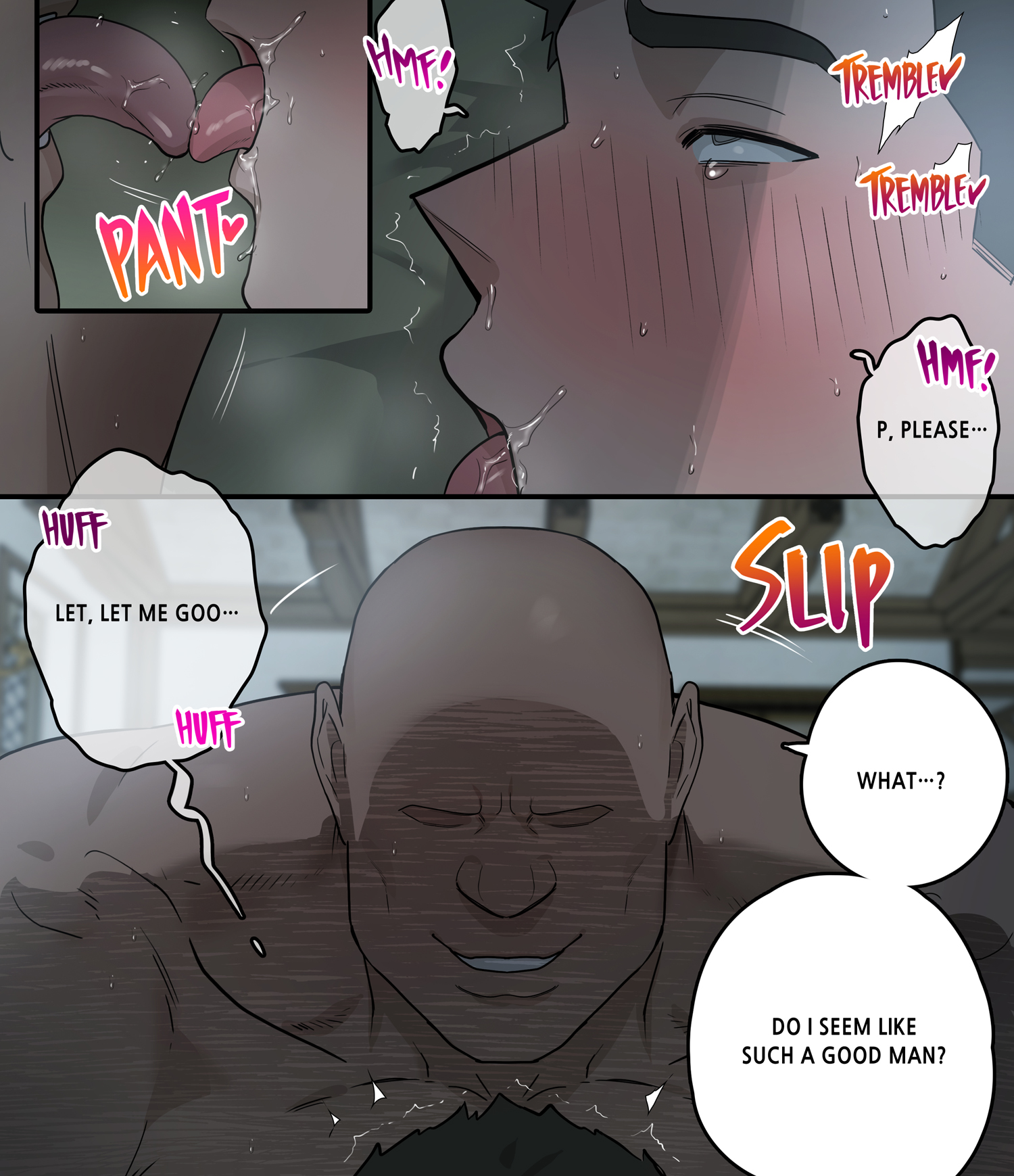 2boys, anal, anal sex, bald, bald male, bara, big dom small sub, big penis, couple, couple (romantic), daddy, dilf, dirty talk, english, english text, erect penis, erection, french kiss, french kissing, game, gay, gay anal, gay domination, gay sex, height difference, huge cock, interracial, kissing, large penis, light skin, light-skinned male, male, male only, male/male, muscular, muscular arms, muscular male, muscular thighs, night, on bed, passionate, passionate sex, pecs, penis, pleasure face, ppatta, romantic, rough sex, saliva, sex, size difference, sweat, sweatdrop, sweating, sweaty body, text, text bubble, thick penis, tongue, tongue out, veiny penis, yaoi