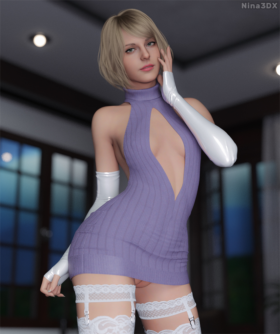 1girls, 2025, 3d, ashley graham, ashley graham (ella freya), biohazard, boob window, breasts, detailed background, elbow gloves, female, female only, fingerless gloves, french manicure, french nails, garter straps, garters, indoors, innie pussy, long fingernails, long nails, nina3dx, nude underneath, pussy, resident evil, resident evil 4, resident evil 4 remake, short dress, solo, sweater dress, tagme, thigh high stockings, thigh highs, thighhigh stockings, thighhighs, vulva