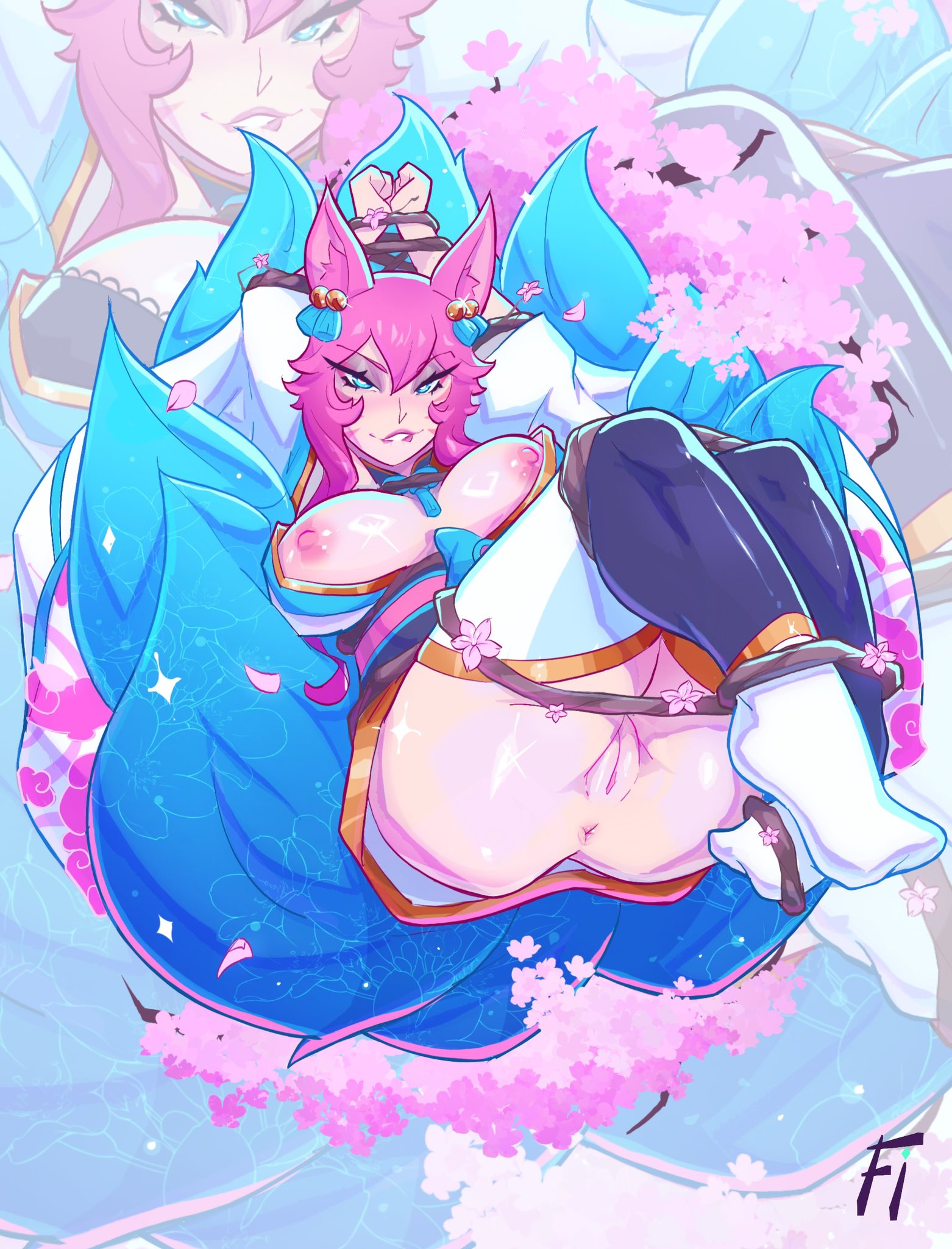 1girls, ahri, ahri (league of legends), big ass, big breasts, big nipples, big thighs, biting lip, biting own lip, breasts, breasts out, breasts out of clothes, bubble ass, bubble butt, busty, busty female, fat ass, female, frostedink, huge ass, huge breasts, huge thighs, kemono, kemonomimi, large breasts, league of legends, no panties, perky breasts, perky nipples, pinup, presenting, presenting anus, presenting ass, presenting breasts, presenting butt, presenting hindquarters, presenting pussy, pussy, pussy lips, pussy peek, restrained, restraints, spirit blossom ahri, thick ass, thick legs, thick thighs, thunder thighs, thunderthighs, tied, tied hands, tied up, wide hips, wide thighs