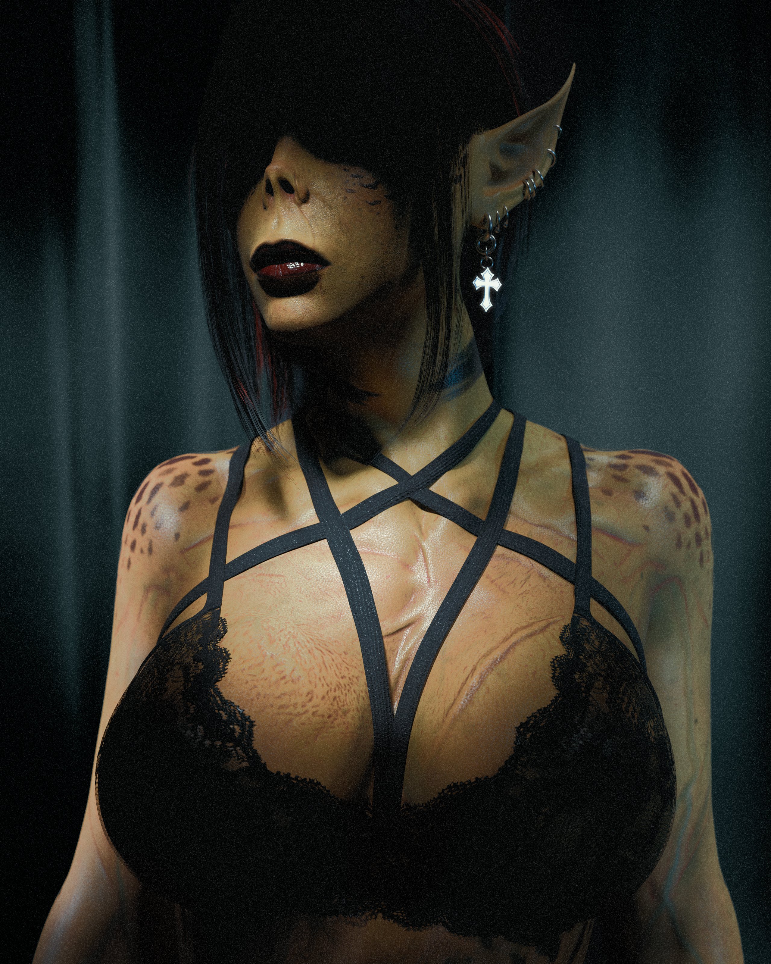1girls, 3d, baldur's gate 3, black clothing, black underwear, female, female only, gith, githyanki, lae'zel, nv3d, solo, solo female
