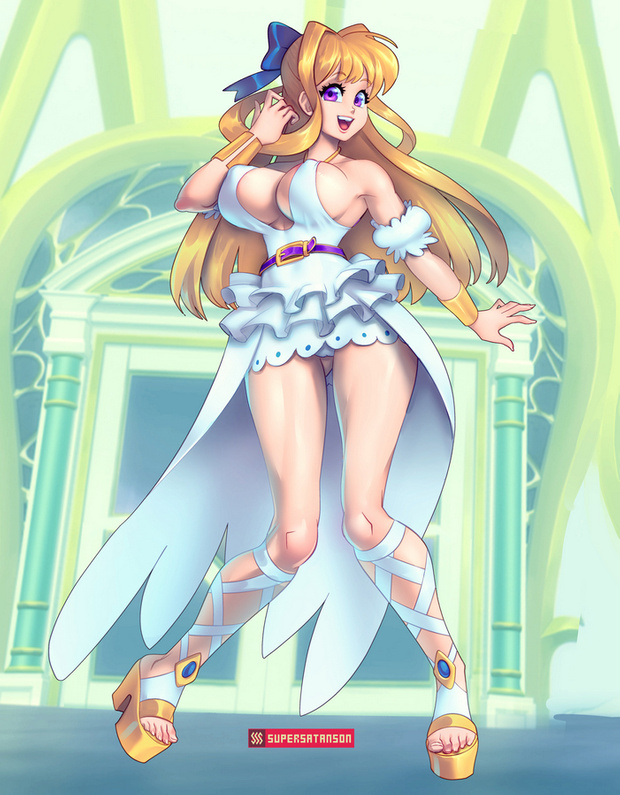 1girls, big breasts, breasts, cleavage, female, fully clothed, high heel sandals, high heels, kono yuusha ga ore tueee kuse ni shinchou sugiru, looking at viewer, open toe footwear, open toe heels, open toe shoes, ristarte (kono yuusha ga ore tueee kuse ni shinchou sugiru), sandals, smile, solo, supersatanson