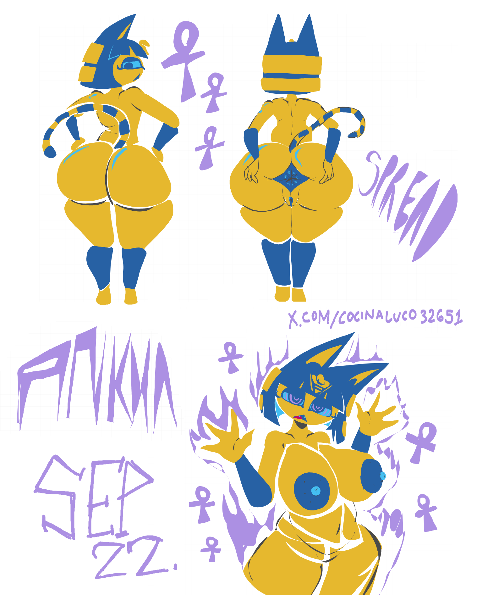 animal crossing, ankha, ankha (animal crossing), ass, ass focus, ass spread, big ass, big breasts, cocinaluco32651, shiny, spread anus, spread ass, tail, whiteboardfox