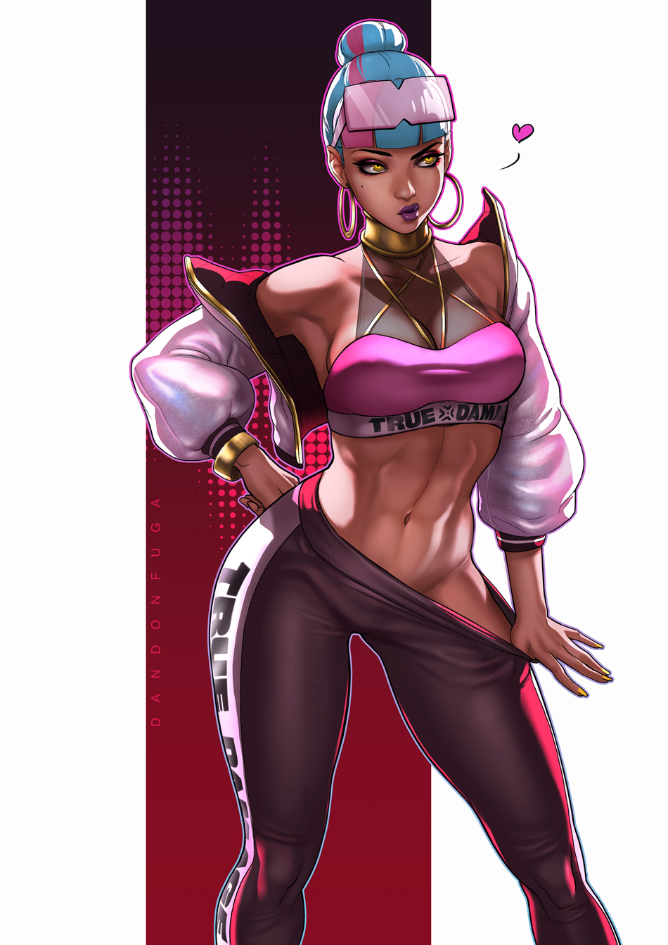 1girls abs alternate_costume big_breasts breasts dandon_fuga eyewear_on_head female female_only large_breasts league_of_legends muscular_female qiyana_yunalai solo sunglasses_on_head true_damage_qiyana true_damage_series