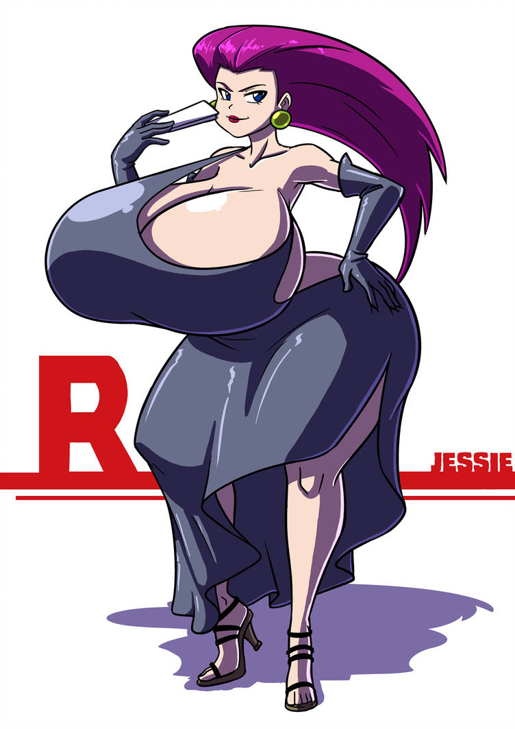 1girls, alternate breast size, alternate outfit, ass, axel-rosered, breasts, cleavage, clothed, dress, eye contact, female, female only, gloves, huge ass, huge breasts, human, hyper, hyper ass, hyper breasts, jessie (pokemon), lipstick, long hair, looking at viewer, nintendo, pokemon, pokemon rgby, smile, solo, text, thick thighs, watermark, wide hips