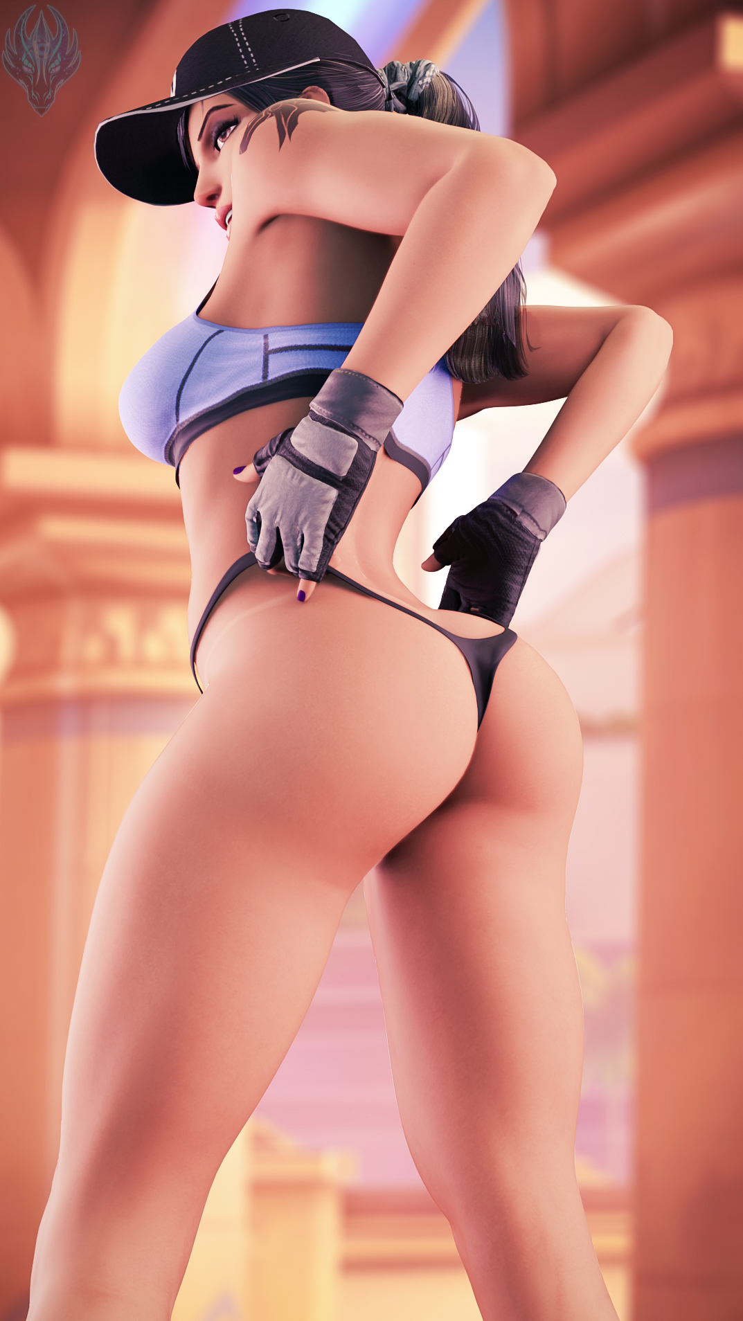 1girls, 3d, ass, big ass, blender, female, female only, its-gergless, overwatch, panties, pharah, solo, thong, underwear