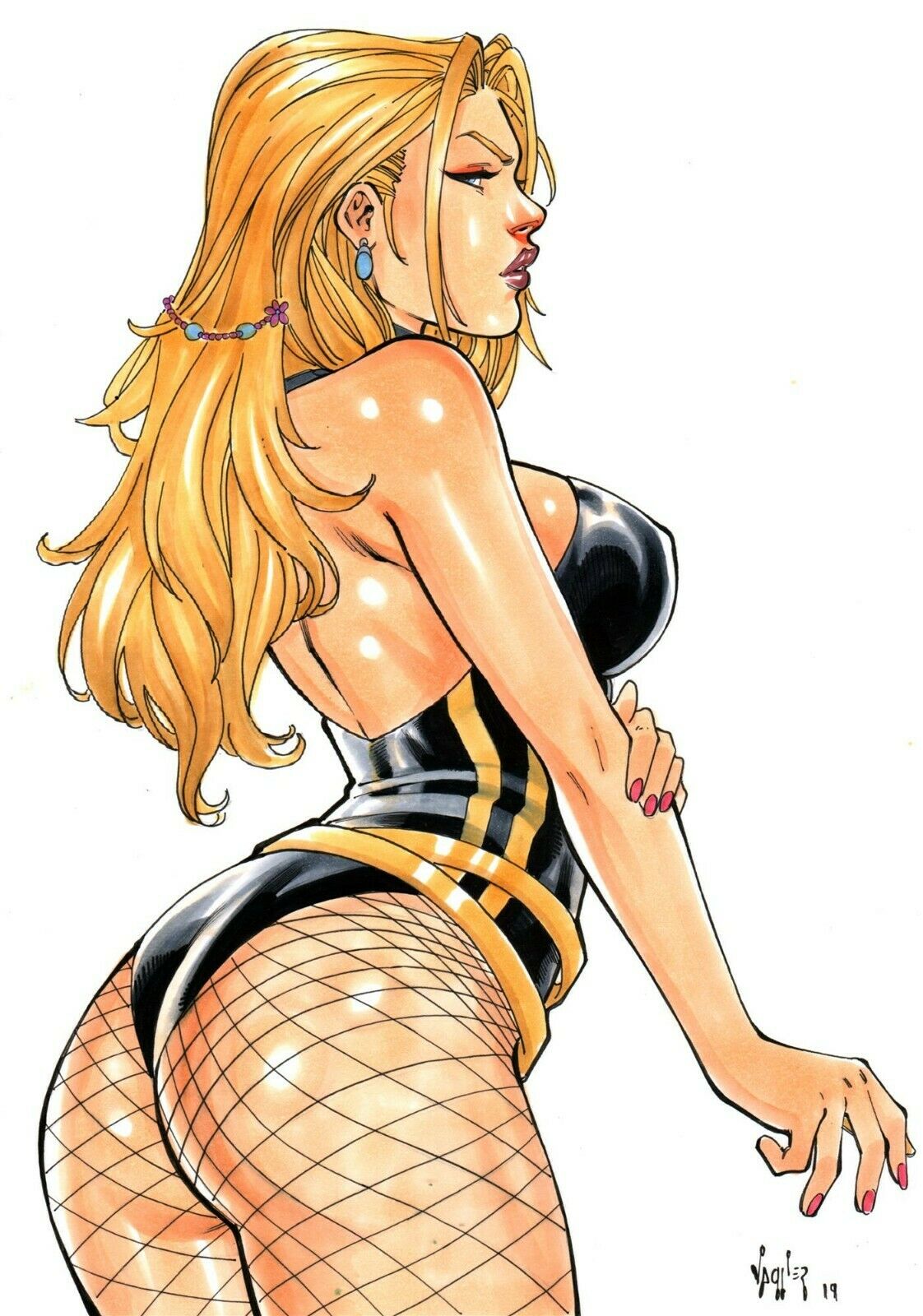 1girls 2019 ass big_ass big_breasts black_canary black_leotard blonde_eyebrows blonde_hair blue_eyes breasts busty cowboy_shot curvaceous curvy dat_ass dated dc dc_comics dinah_lance earrings ed_benes_studio erect_nipples_under_clothes eye_contact female female_ass female_only fishnet fishnet_legwear green_arrow_(series) hair_ornament half-closed_eyes large_breasts leotard lipstick looking_back metahuman nail_polish nipple_bulge nipples pinup purple_lips purple_lipstick signature solo standing superheroine thick_ass vagner_fernandes