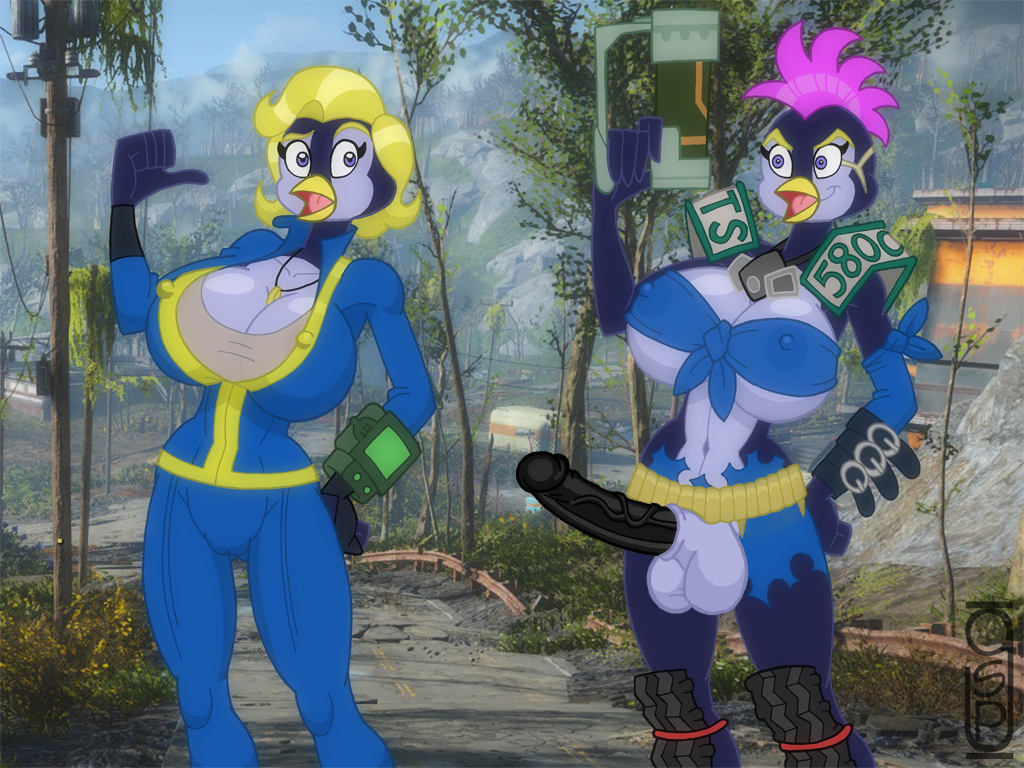 1futa 1girls 3d 3d_background abs anthro anthro_only avian beak blonde_hair blue_eyes cleavage clothes crossover dickgirl edit fallout fallout_4 female furry futanari greg_panovich gsp gun huge_breasts huge_penis intersex large_breasts large_penis nekkie_niceburgs original_character penguin pink_hair pip-boy raider sheath source_request tied_shirt underboob vault_suit veins veiny_penis what