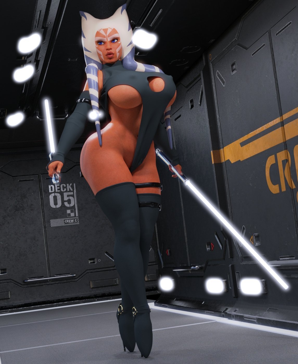 1girls 3d ahsoka_tano alien alien_girl alternate_breast_size background ballet_boots ballet_heels bare_shoulders belt big_breasts bimbo blue_eyes bodysuit boots busty cleavage cleavage_cutout clone_wars color curvy dual_wielding erect_nipple erect_nipples evolluisionist eyelashes eyes facial_markings female female_only fingerless_gloves front_view full_body gloves hallway heels high_heel_boots high_heels holding_object holding_sword holding_weapon horn hourglass_figure humanoid indoor inside jedi leg_belt legwear leotard lightsaber lips long_gloves looking_away mammal marking markings melee_weapon nail_polish nipple_bulge open_eyes orange_skin pose posing room science_fiction shadow shiny shiny_skin skimpy solo spread_legs spreading standing star_wars star_wars_rebels stockings sword tentacle_hair thick_lips thighhighs thong togruta underboob voluptuous walking weapon white_lightsaber wide_hips