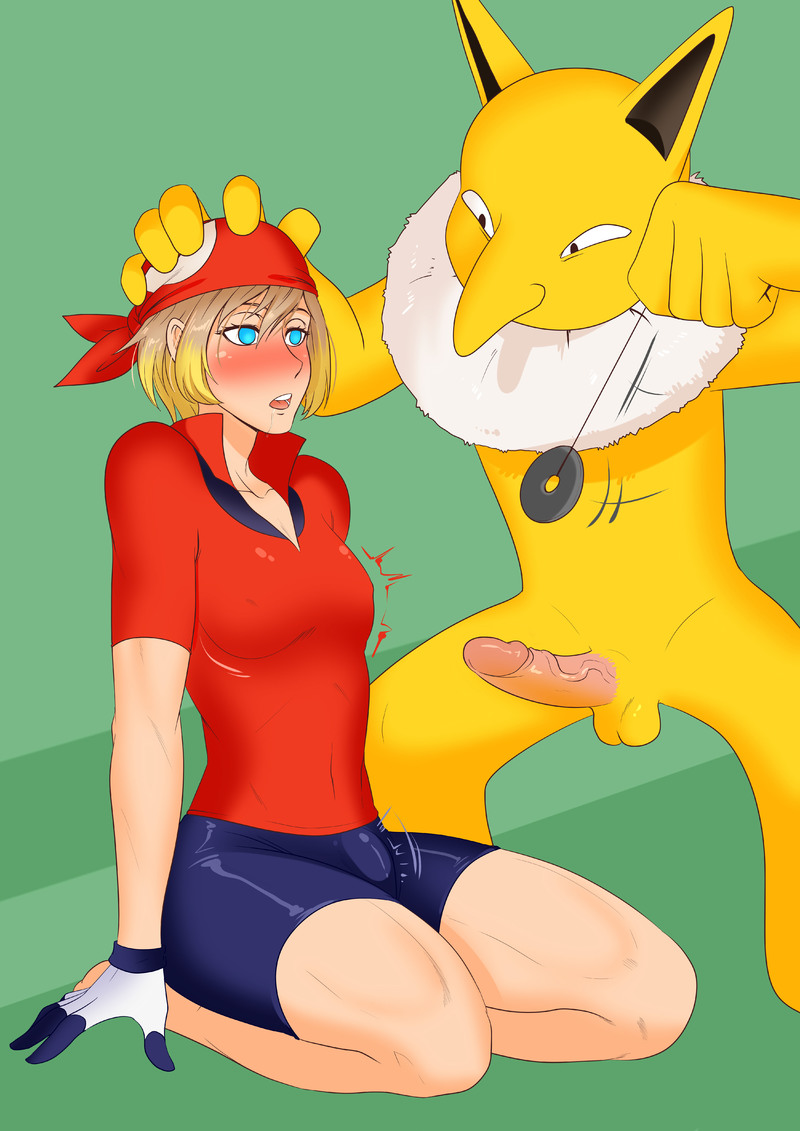 1boy, 1girls, balls, blonde hair, blue eyes, blush, brown hair, clothed female nude male, female, gender transformation, gloves, human, hypno, hypnosis, male, may (pokemon), mind control, nintendo, oo sebastian oo, pendulum, penis, pokemon, pokemon (species), pokemon rgby, pokemon rse, pokephilia, testicles, transformation