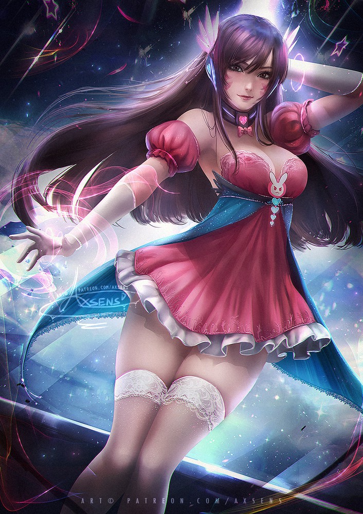 2019, axsens, blizzard entertainment, cute, d.va, female, magical girl, overwatch, thighhighs, thighs