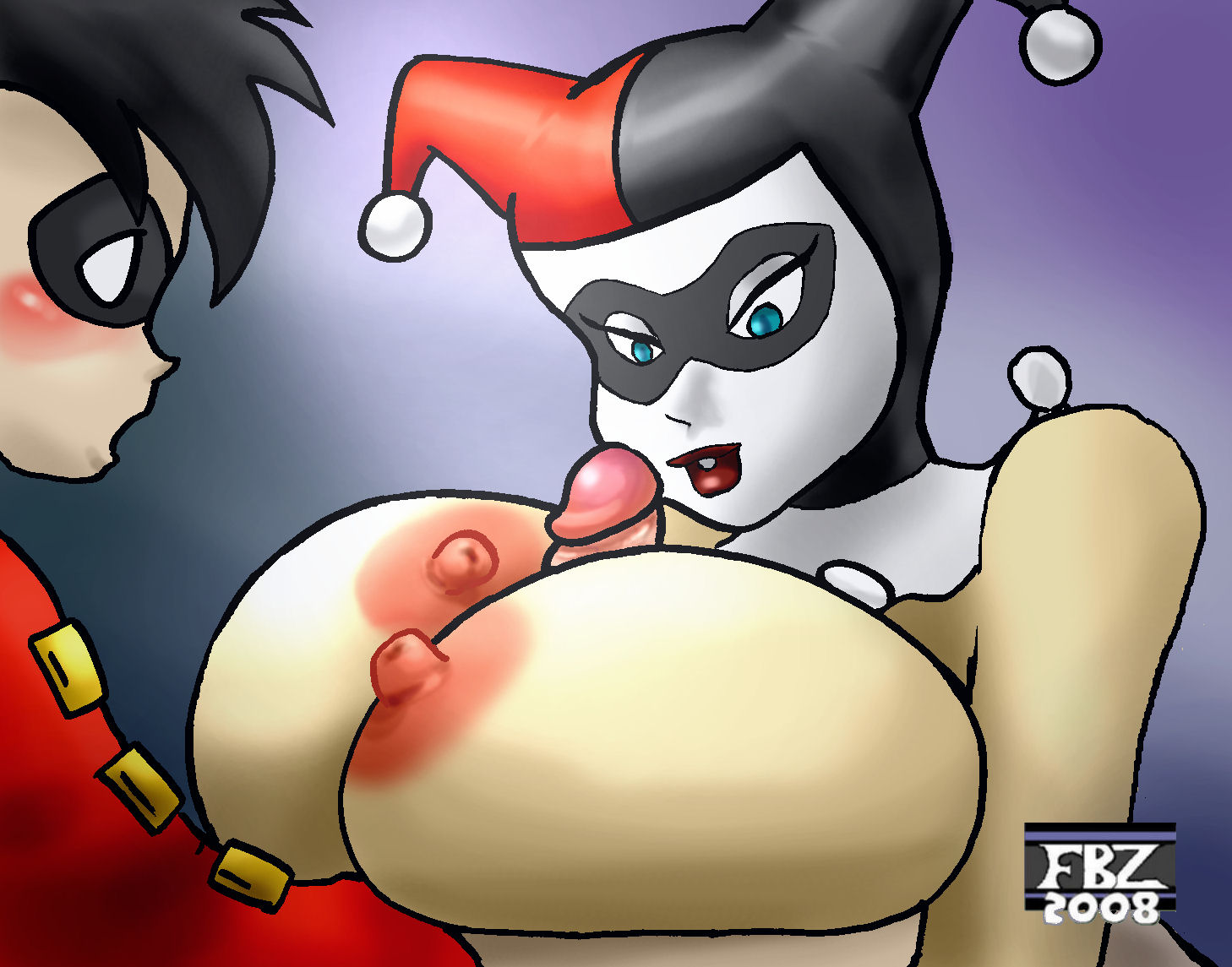 1boy 1girls 2008 batman:_the_animated_series batman_(series) big_breasts blue_eyes breasts dc dc_comics dcau fbz female giant_breasts harley_quinn harley_quinn_(classic) huge_breasts human light-skinned_female light_skin male nipples paizuri penis robin_(dc) robin_(the_new_batman_adventures robin_(tim_drake) straight the_new_batman_adventures tim_drake titfuck titjob